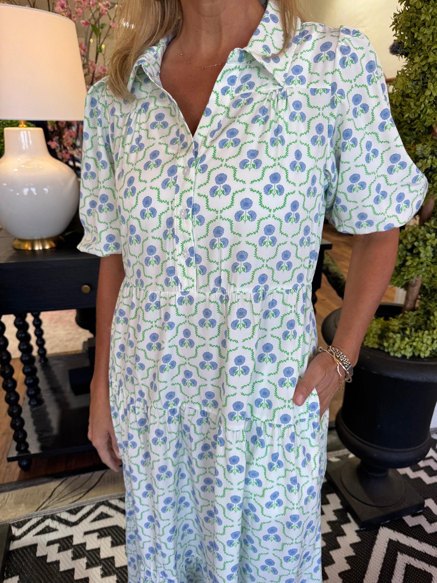 Mary Square Eloise Dress Sweetbriar Lattice Blue