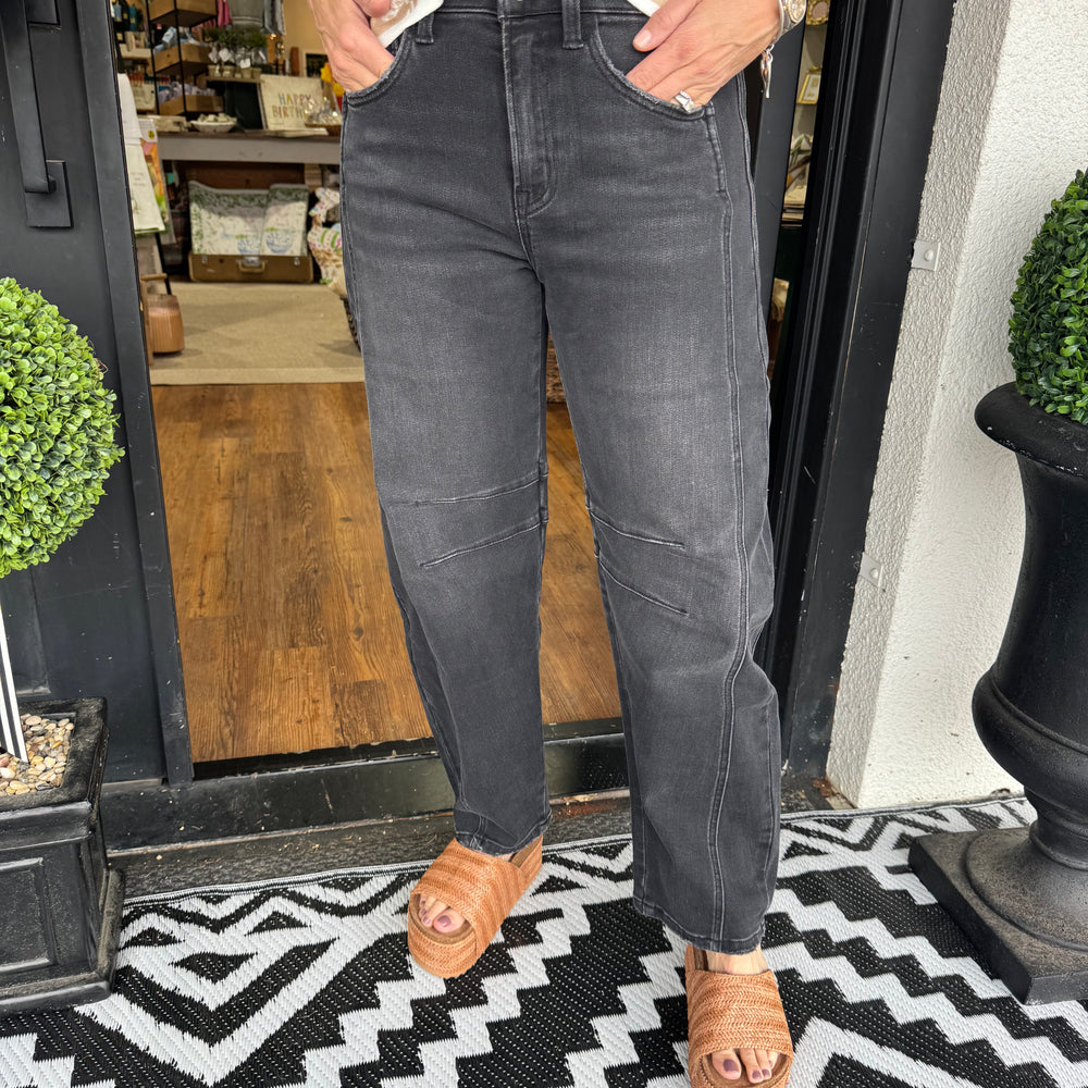 High Rise Barrel Jeans- Black