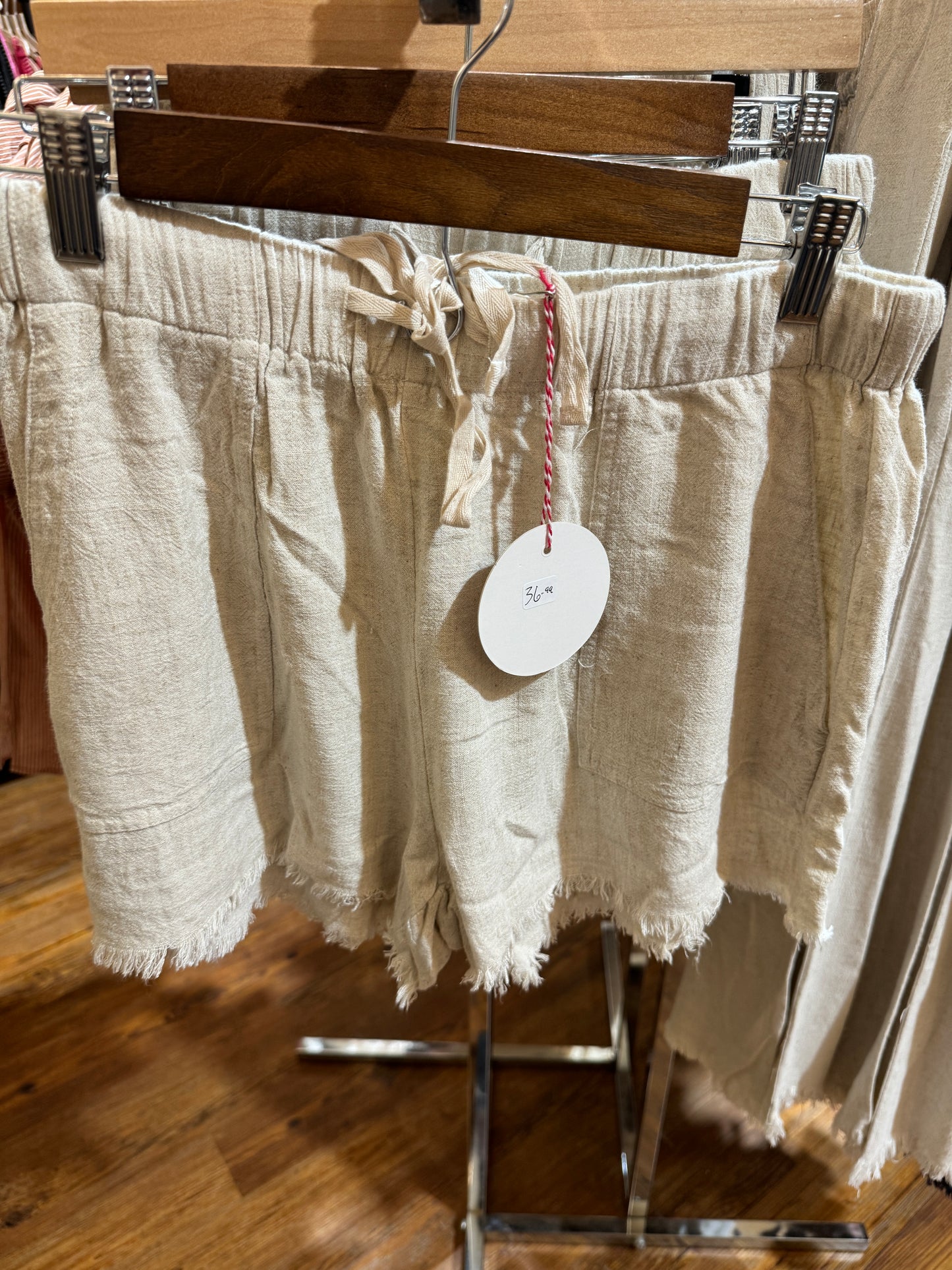 Natural Distressed Linen Shorts