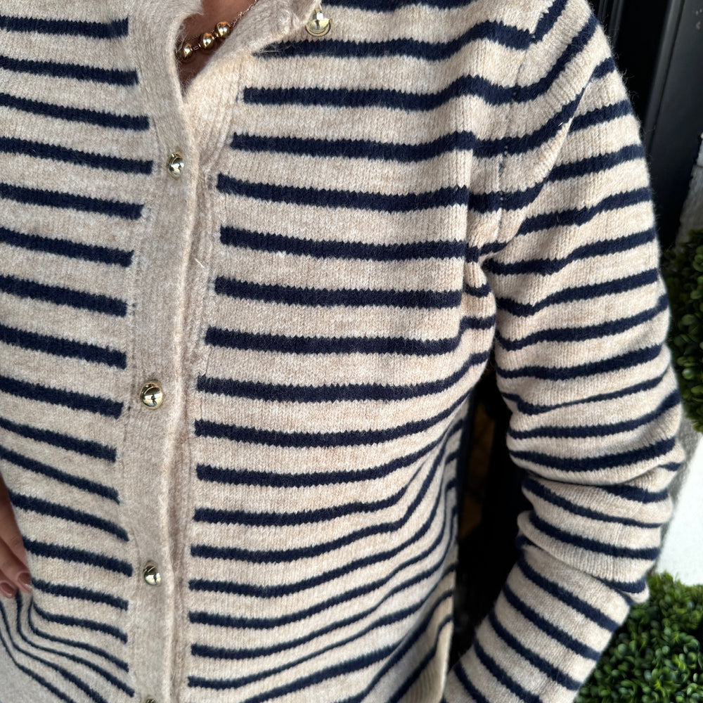 
                  
                    Luna Sweater Top- Tan/Navy
                  
                