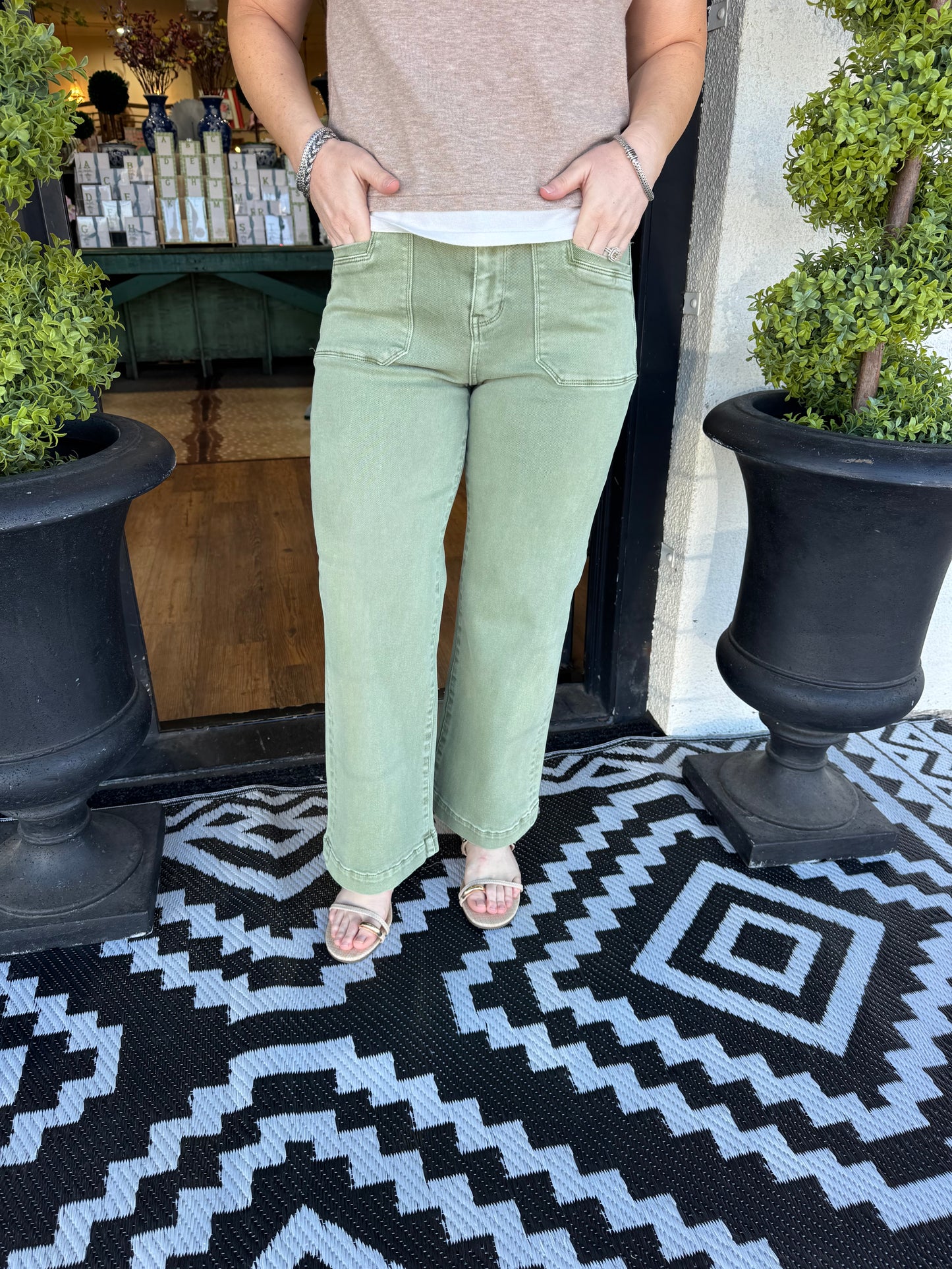 Super High Wide Cropped Pant - Faded Green