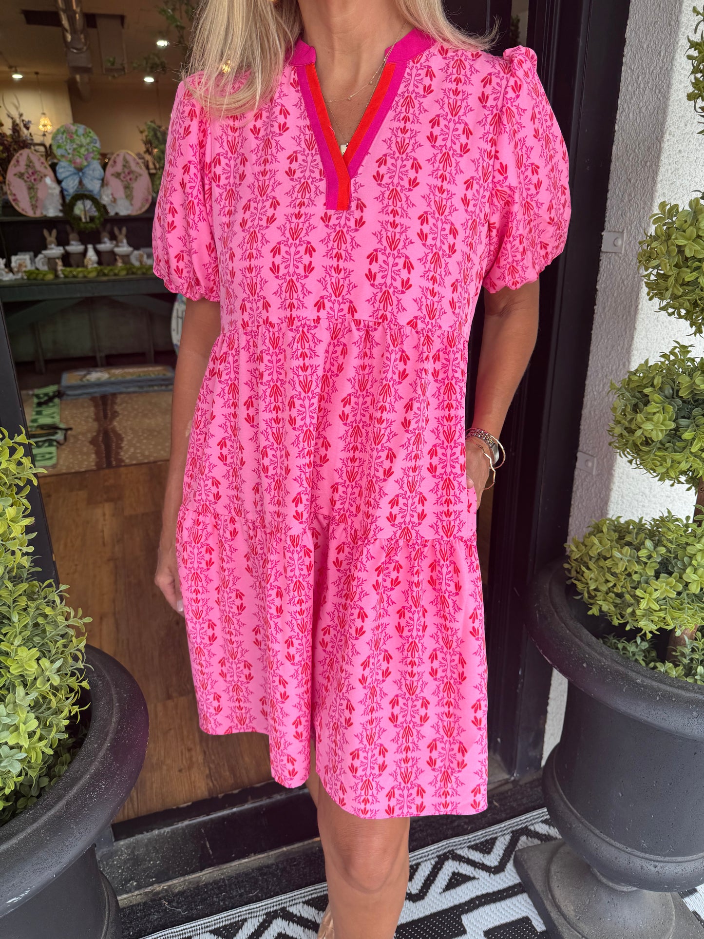 Mary Square Kinsley Heirloom Vine Mini Dress - Pink