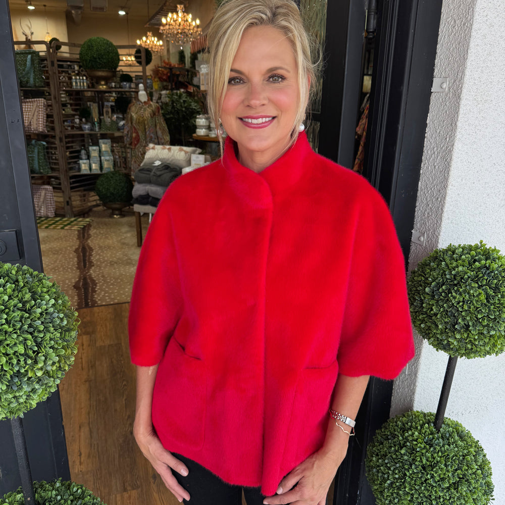 Ivy Jane Faux Capelet Jacket - Red