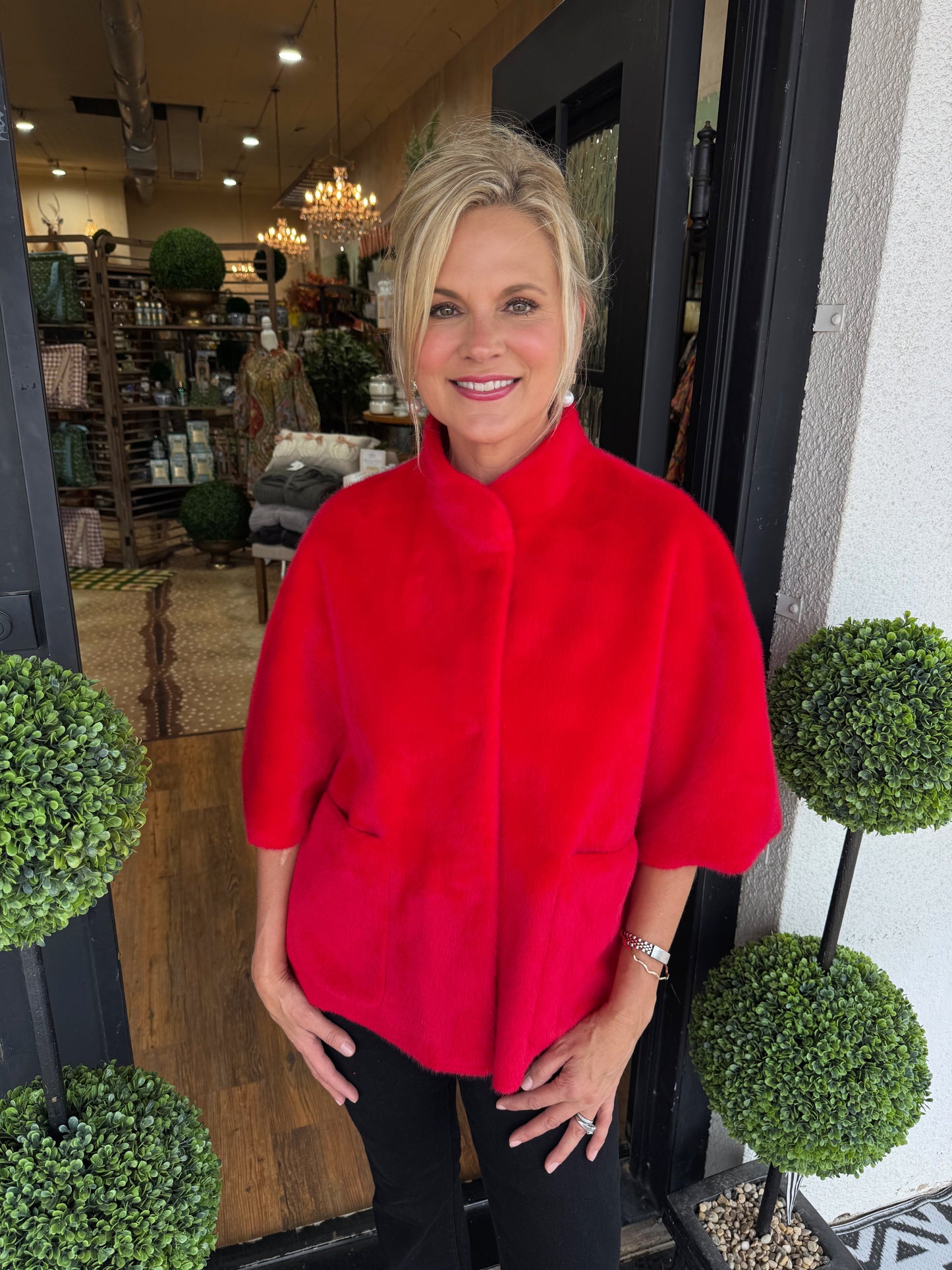 Ivy Jane Faux Capelet Jacket - Red