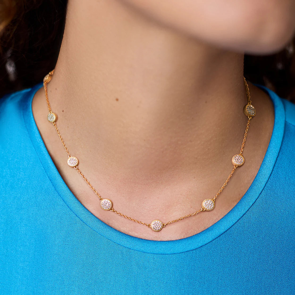 Windsor Delicate Station Necklace - Gold - Pave