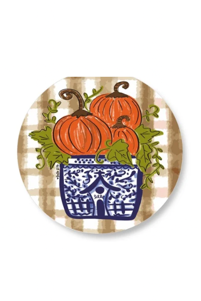 Blue Willow Pumpkin Stack Door Hanger