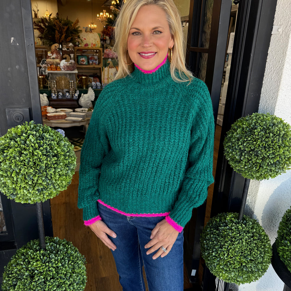 Beachside Softy Sweater - Bright Emerald/Lipstick