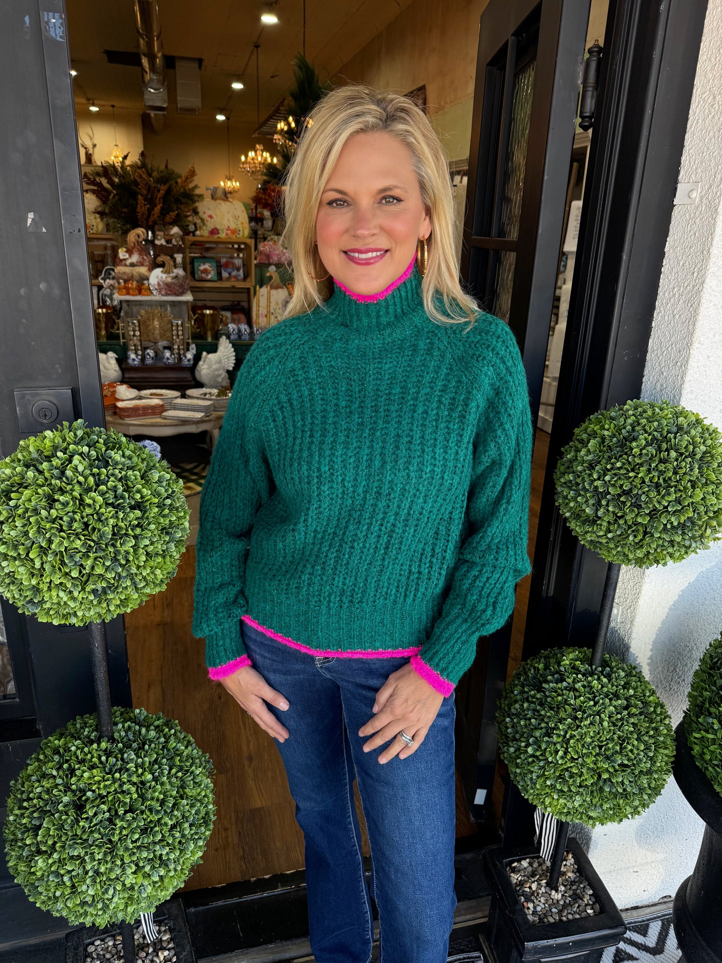 Beachside Softy Sweater - Bright Emerald/Lipstick