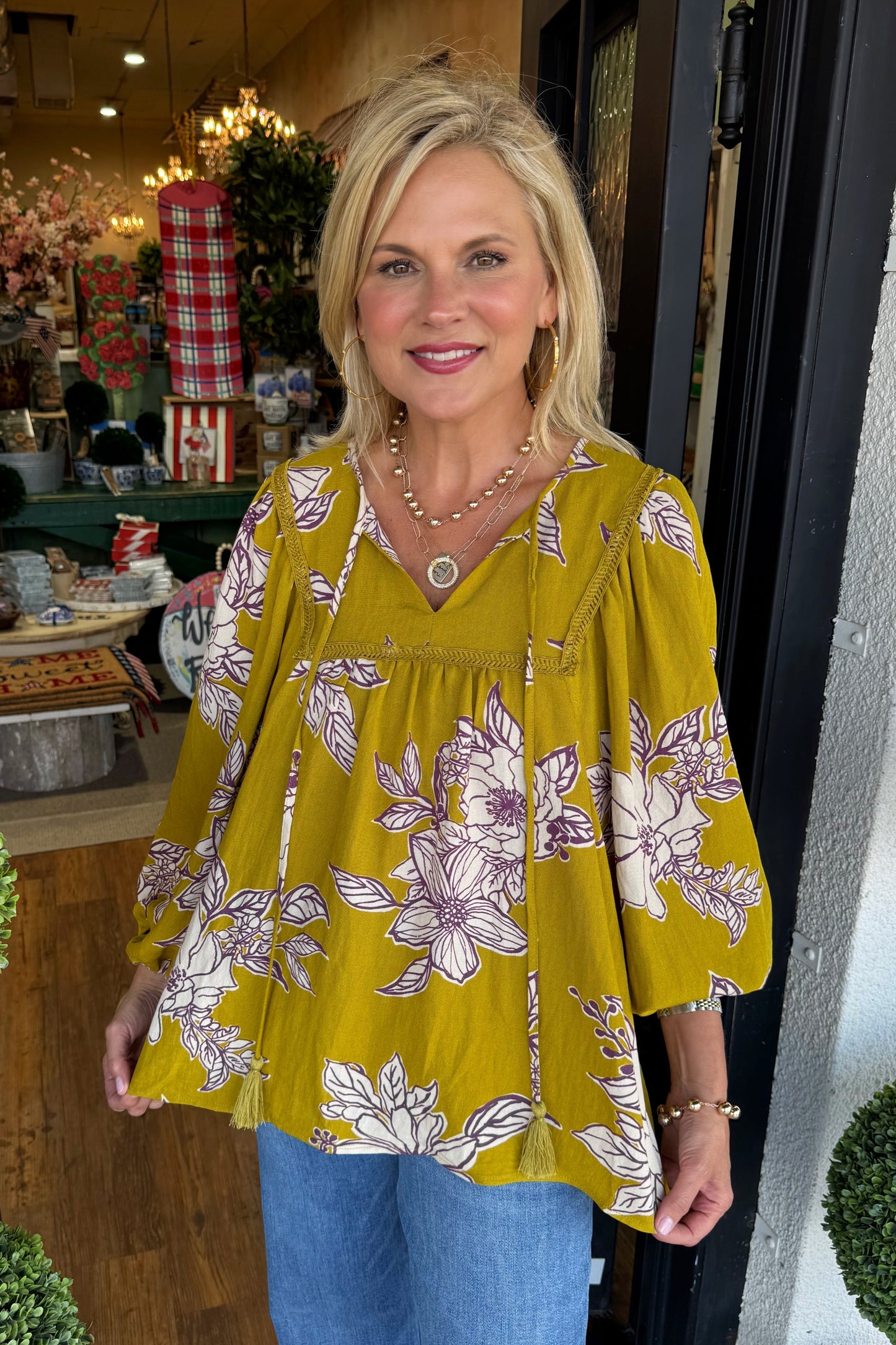 Ellie Floral Top- Golden Kiwi