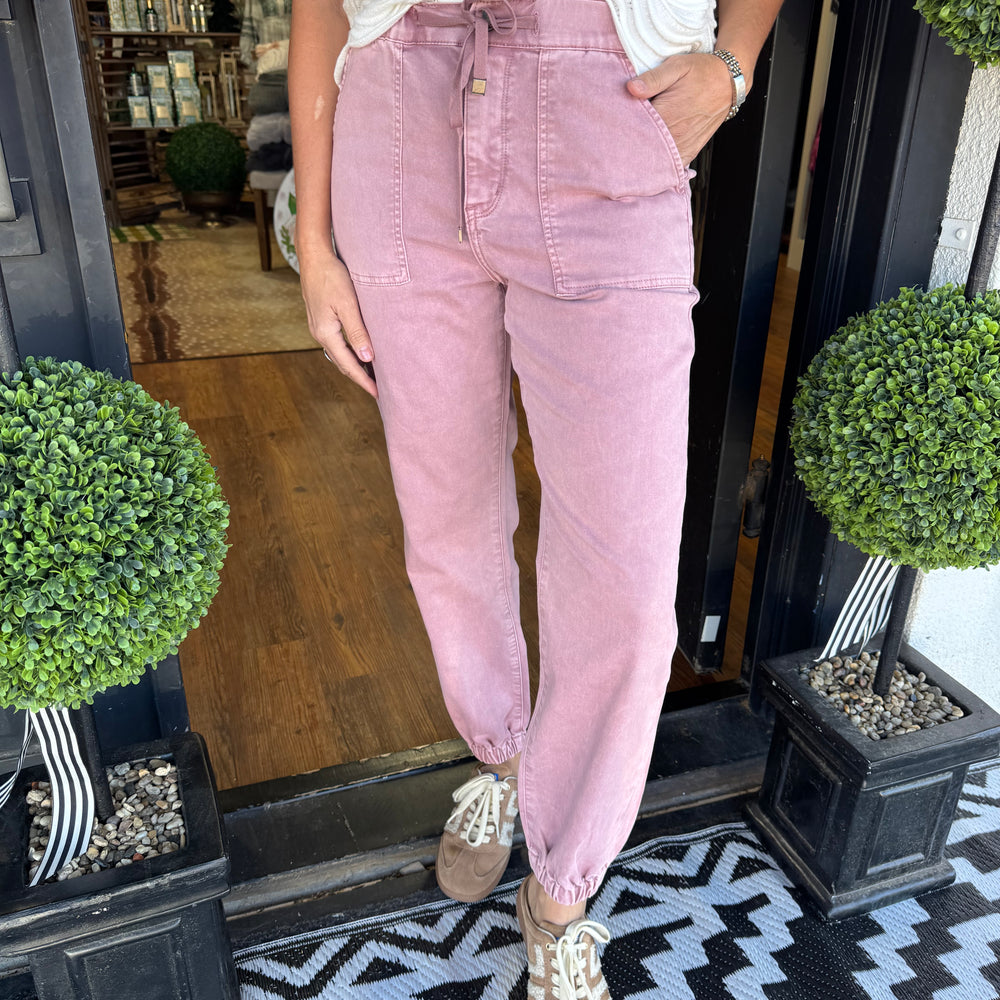 High Rise Jogger Crop Jean - Deep Pink