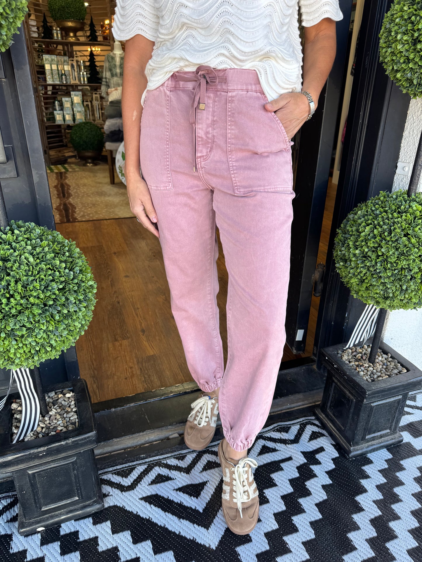 High Rise Jogger Crop Jean - Deep Pink