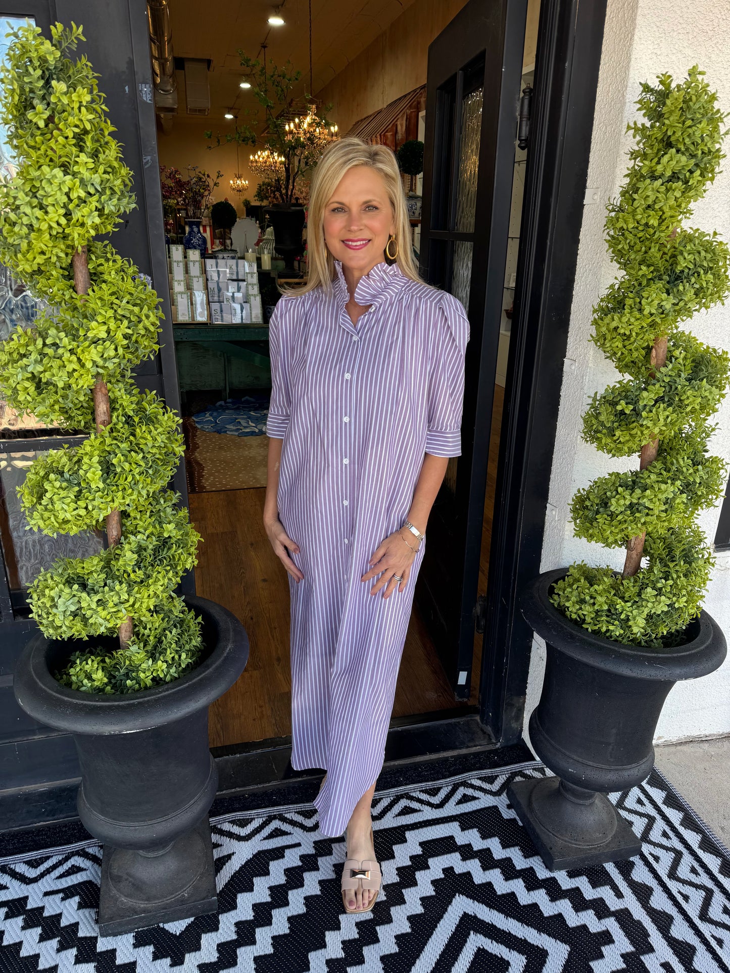 Nina Pinstripe Dress - Purple