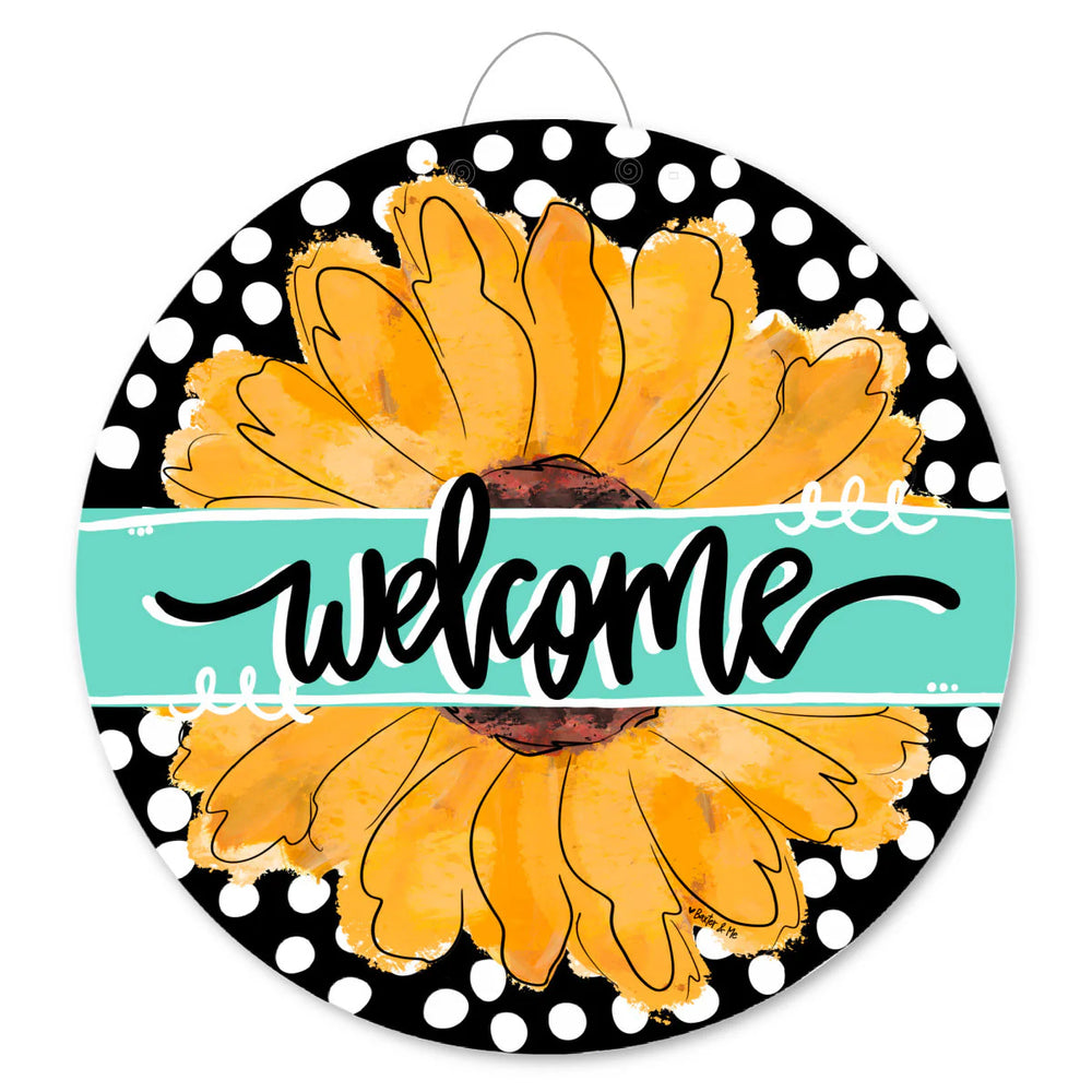 Black and White Sunflower Door Hanger