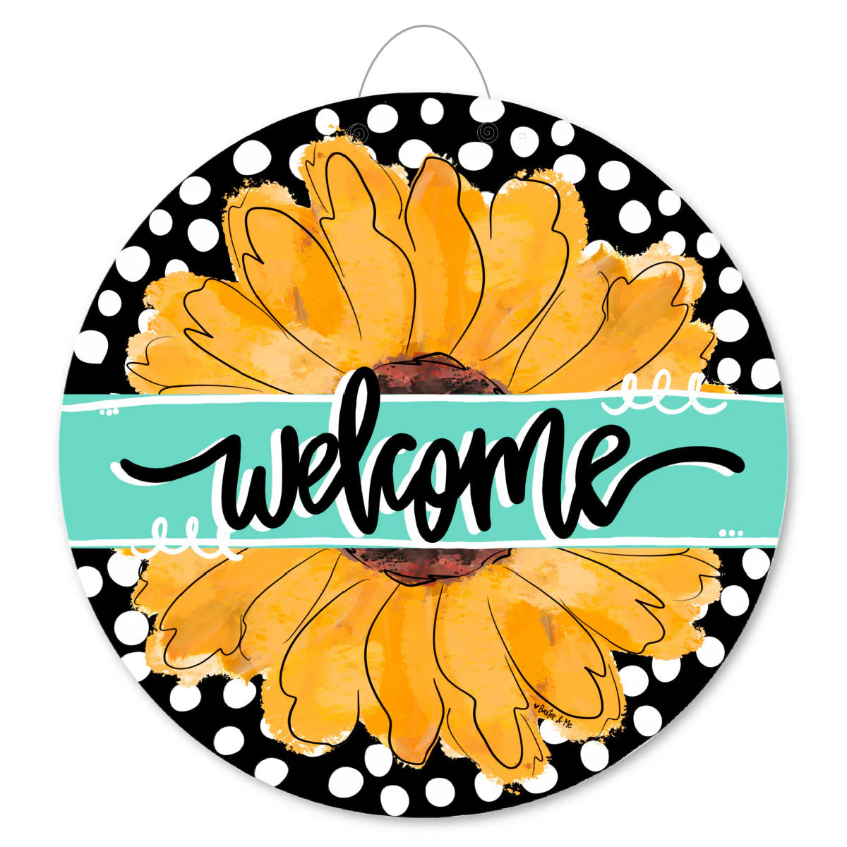 Black and White Sunflower Door Hanger