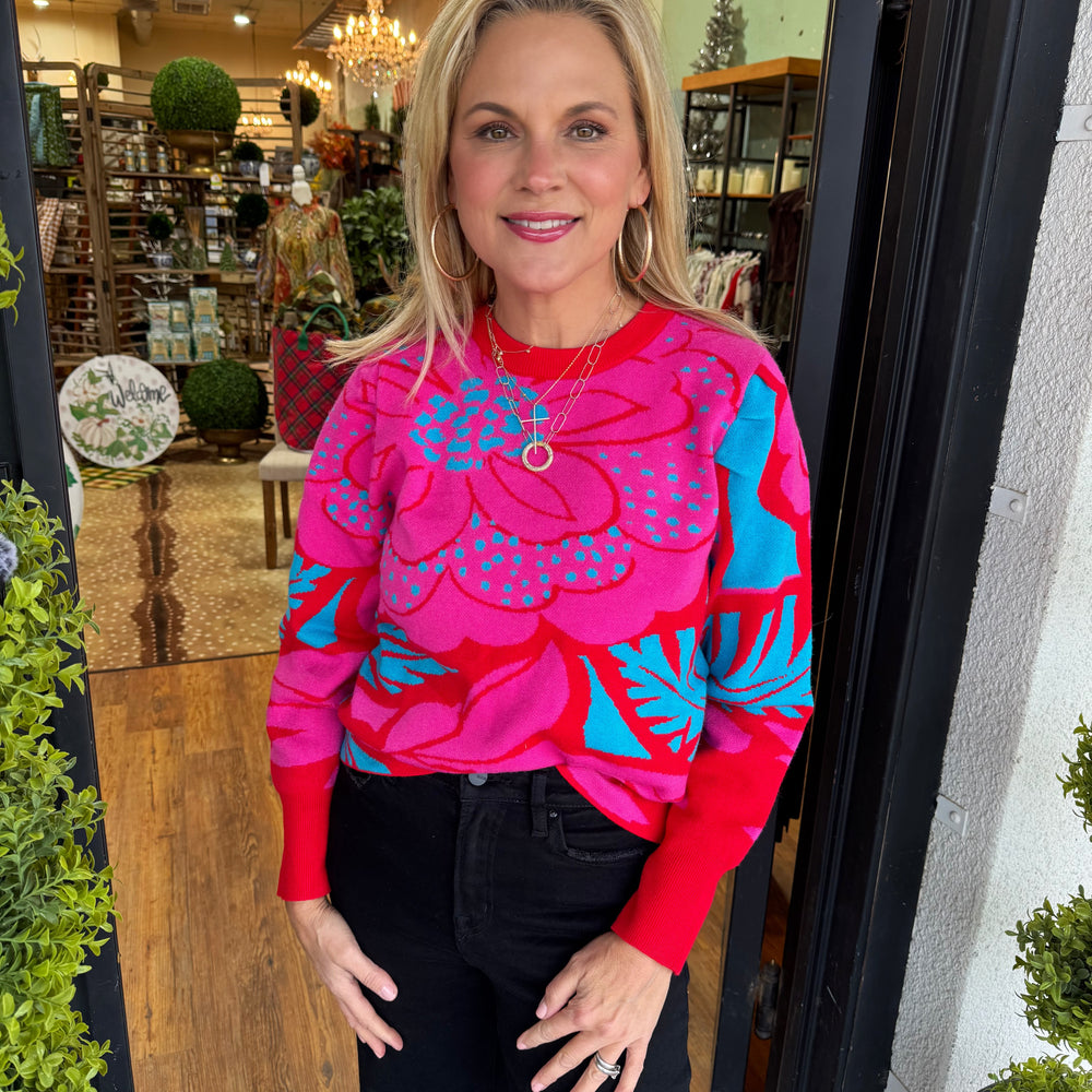 Zinnia Sweater - Fuchsia/Blue