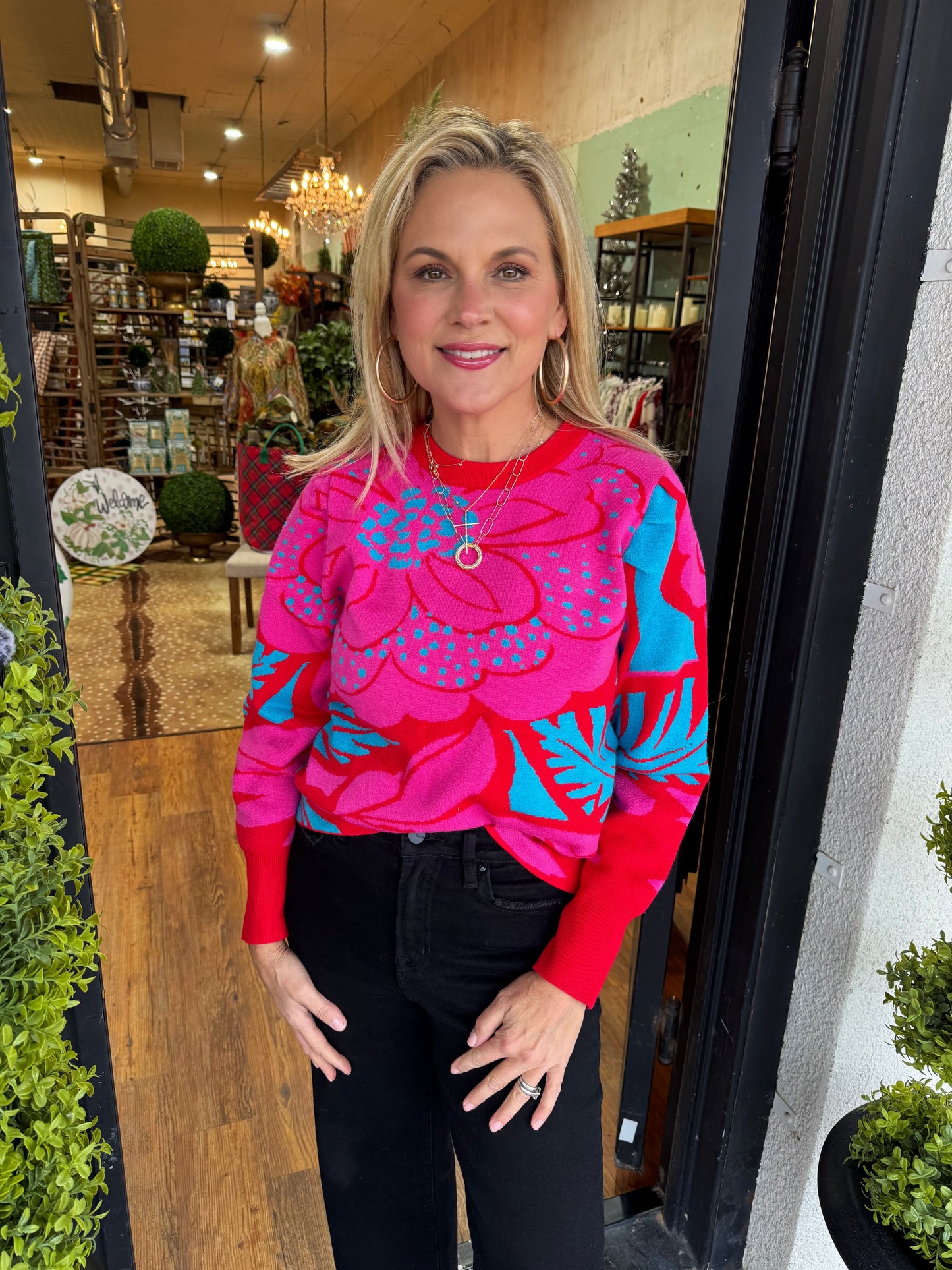 Zinnia Sweater - Fuchsia/Blue