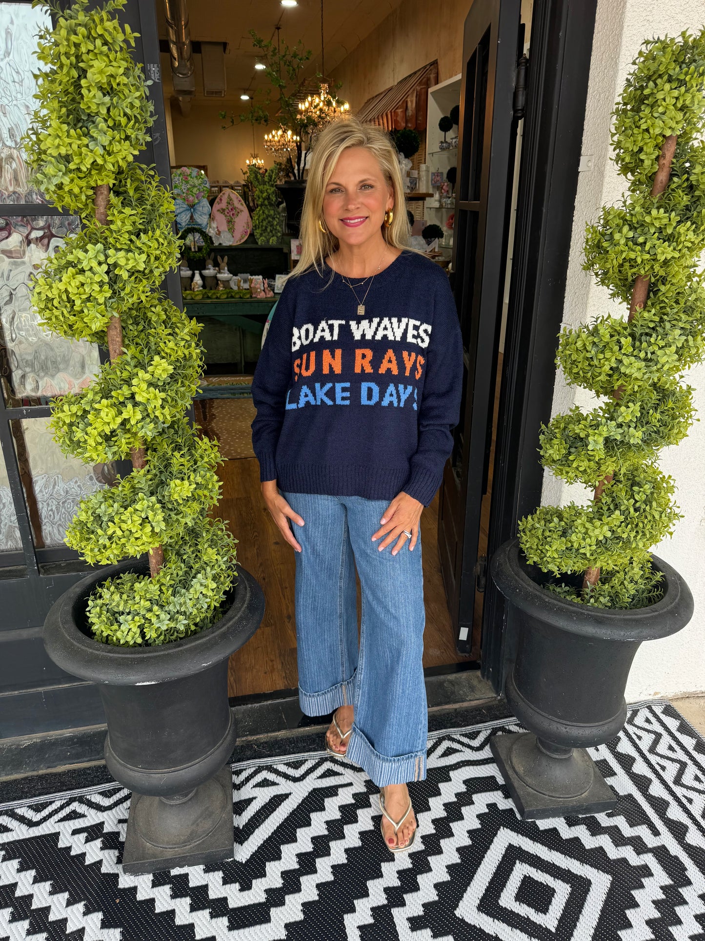 Boat Waves Sweater - Navy