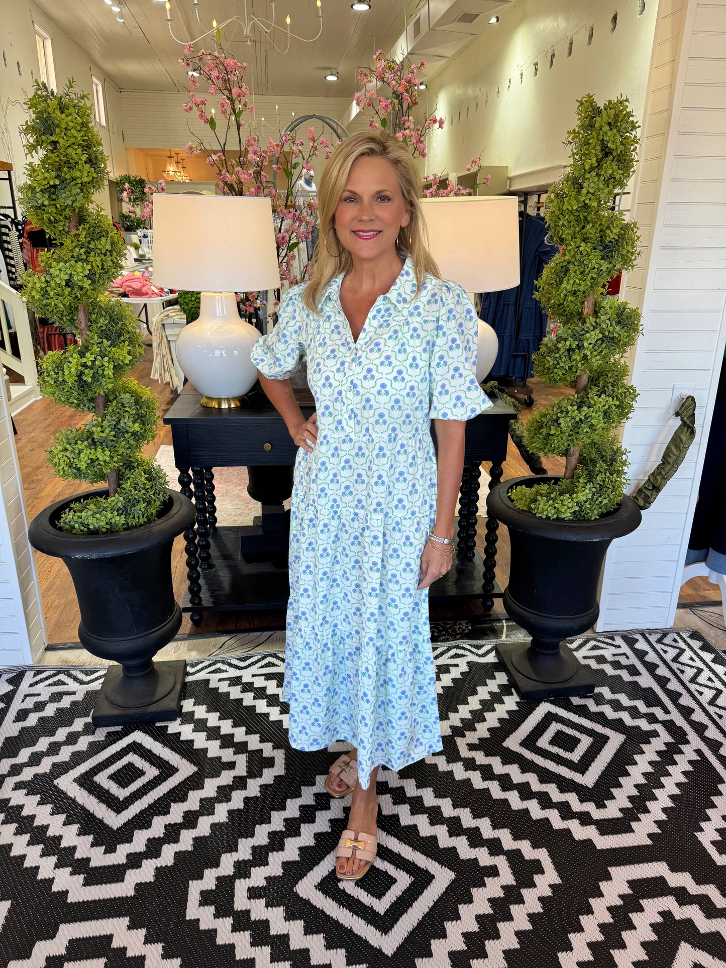 Mary Square Eloise Dress Sweetbriar Lattice Blue