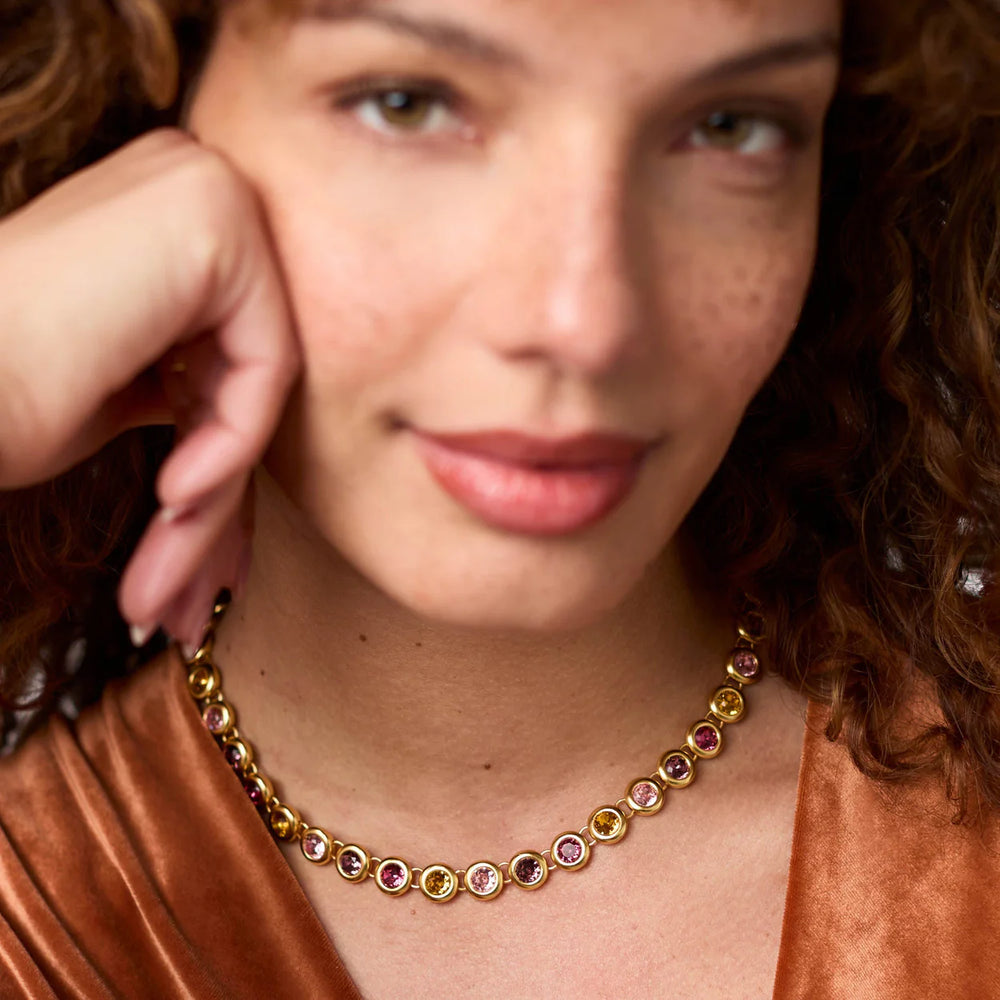 Rainbow Tennis Necklace - Pink Dawn