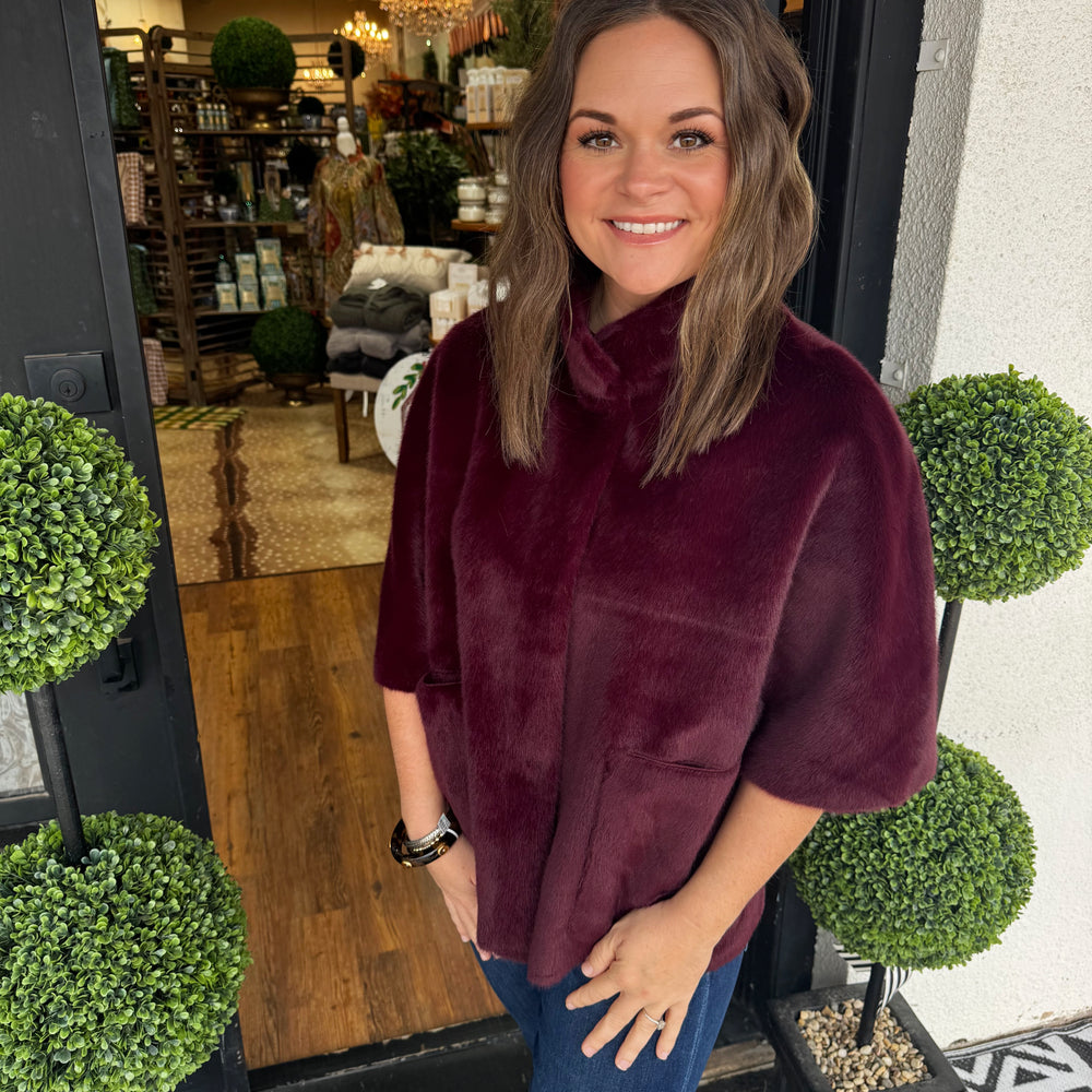 Ivy Jane Faux Capelet Jacket - Wine