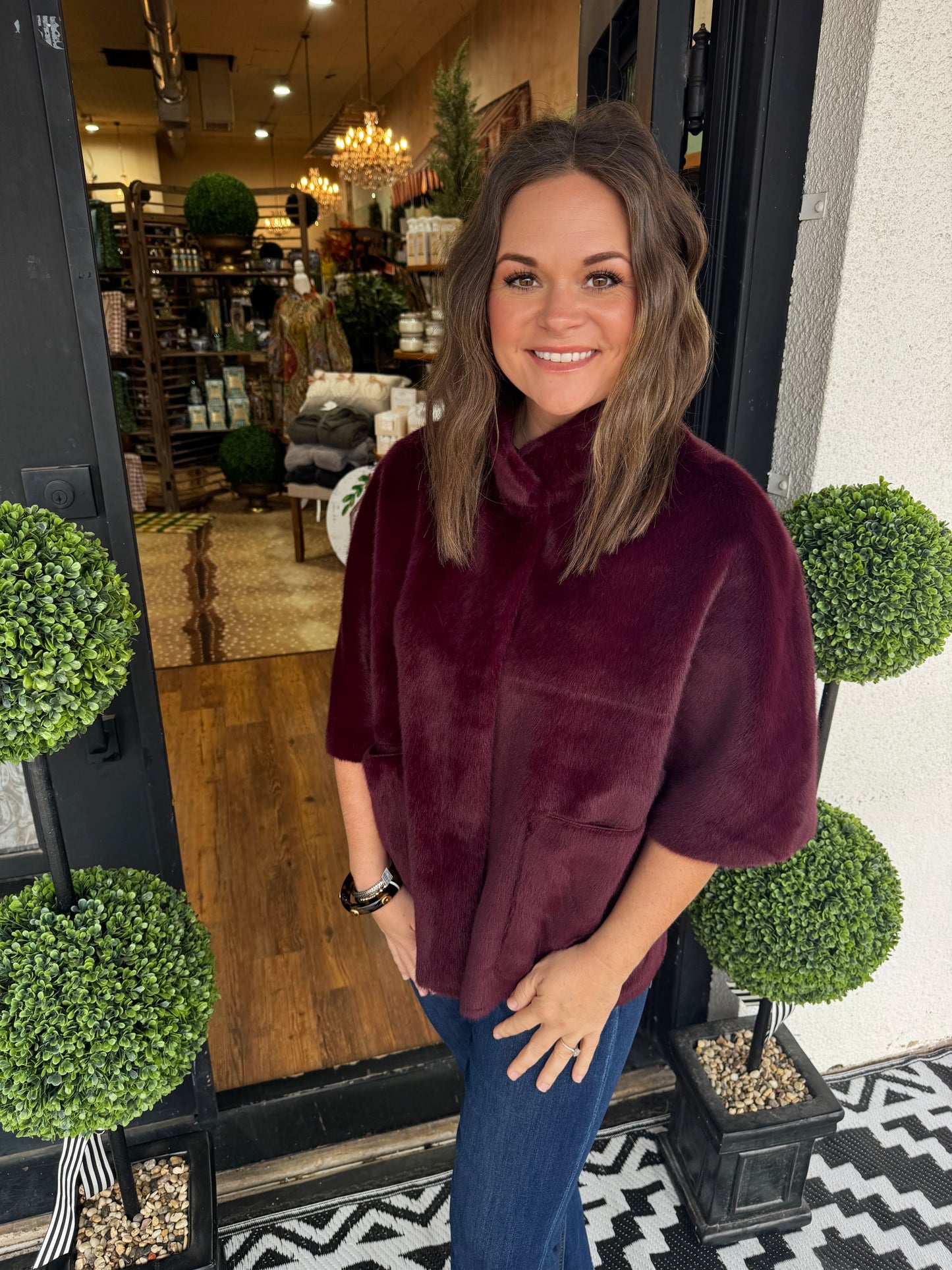 Ivy Jane Faux Capelet Jacket - Wine