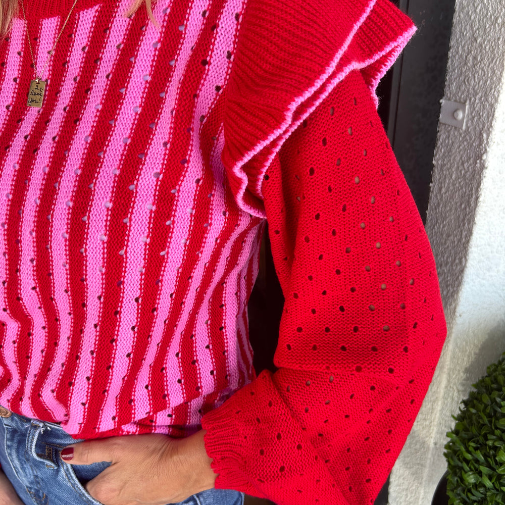 
                      
                        Meadow Red & Pink Striped Sweater
                      
                    