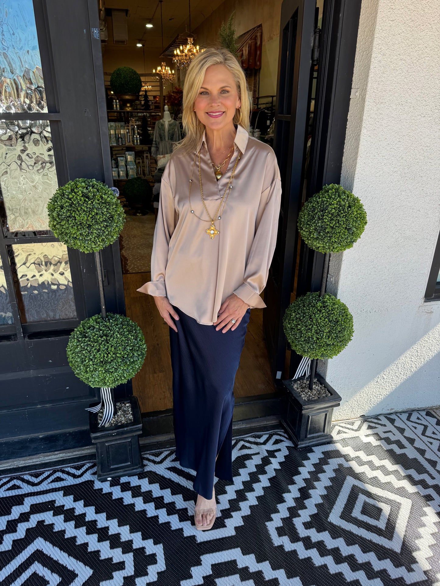 Cora Satin Top - Taupe