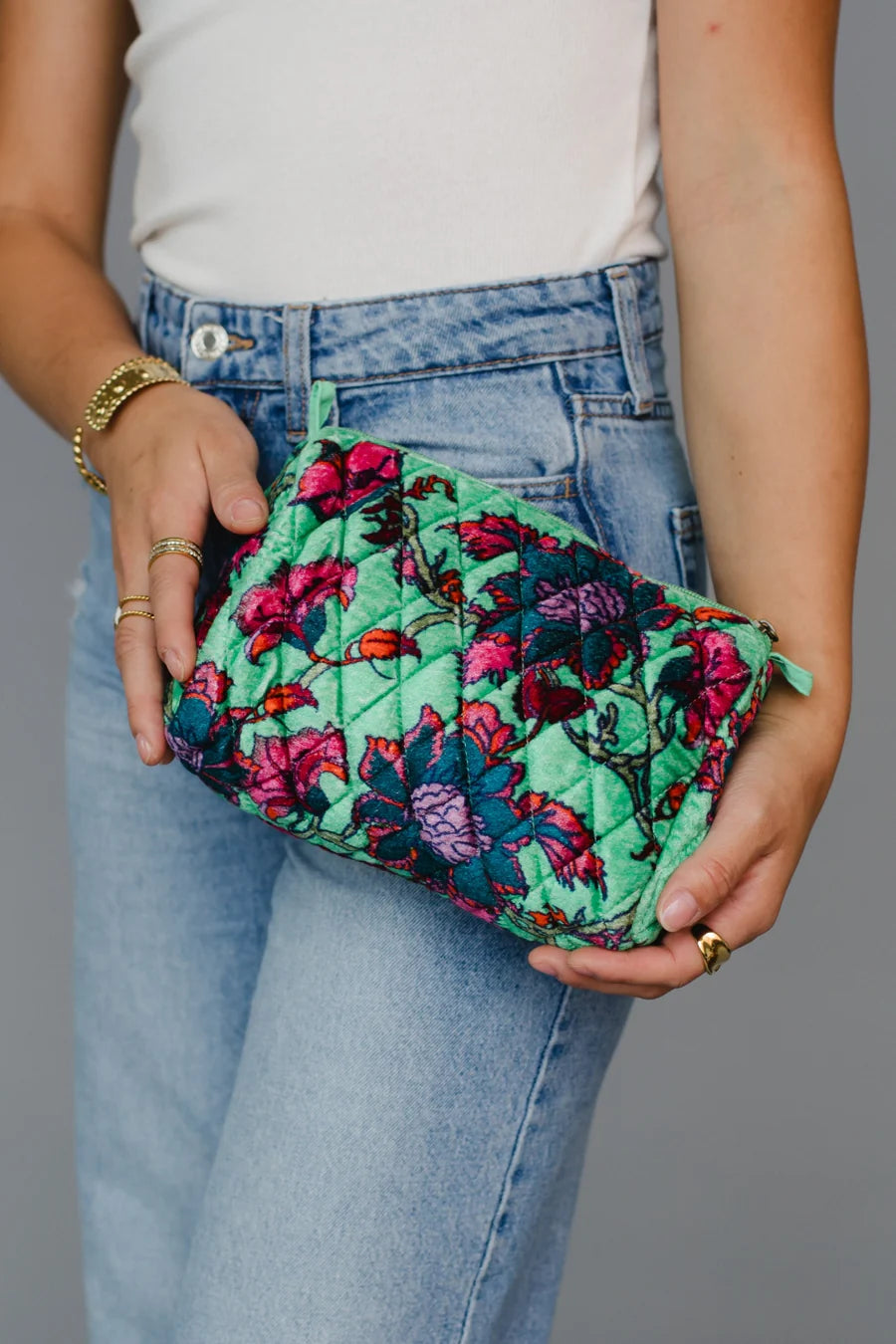 Floral Travel Pouch - Mint