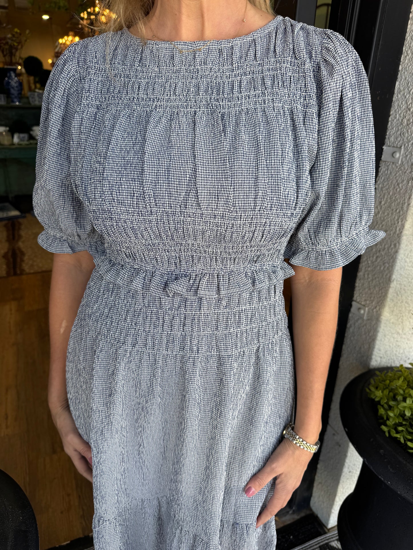 Tilly Gingham Dress - Navy