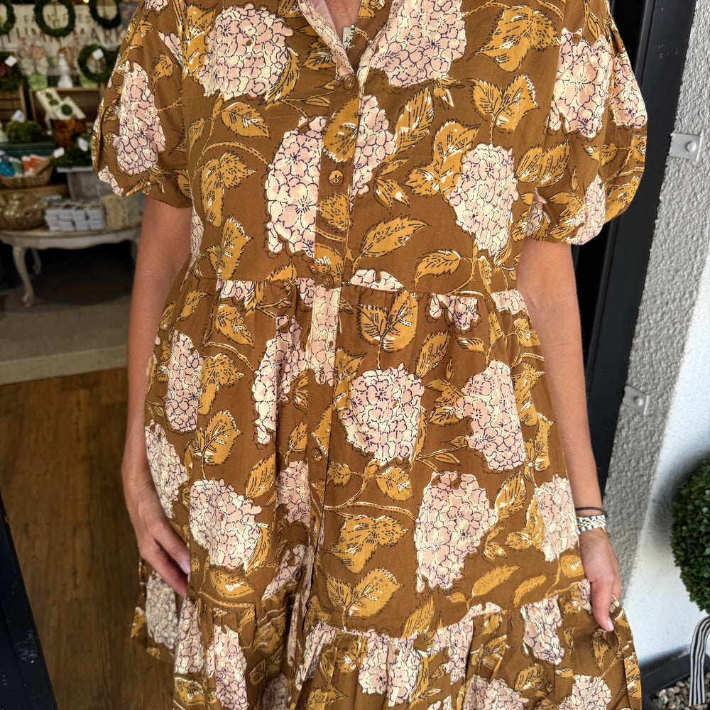 Uncle Frank Hydrangea Tiered Dress - Brown