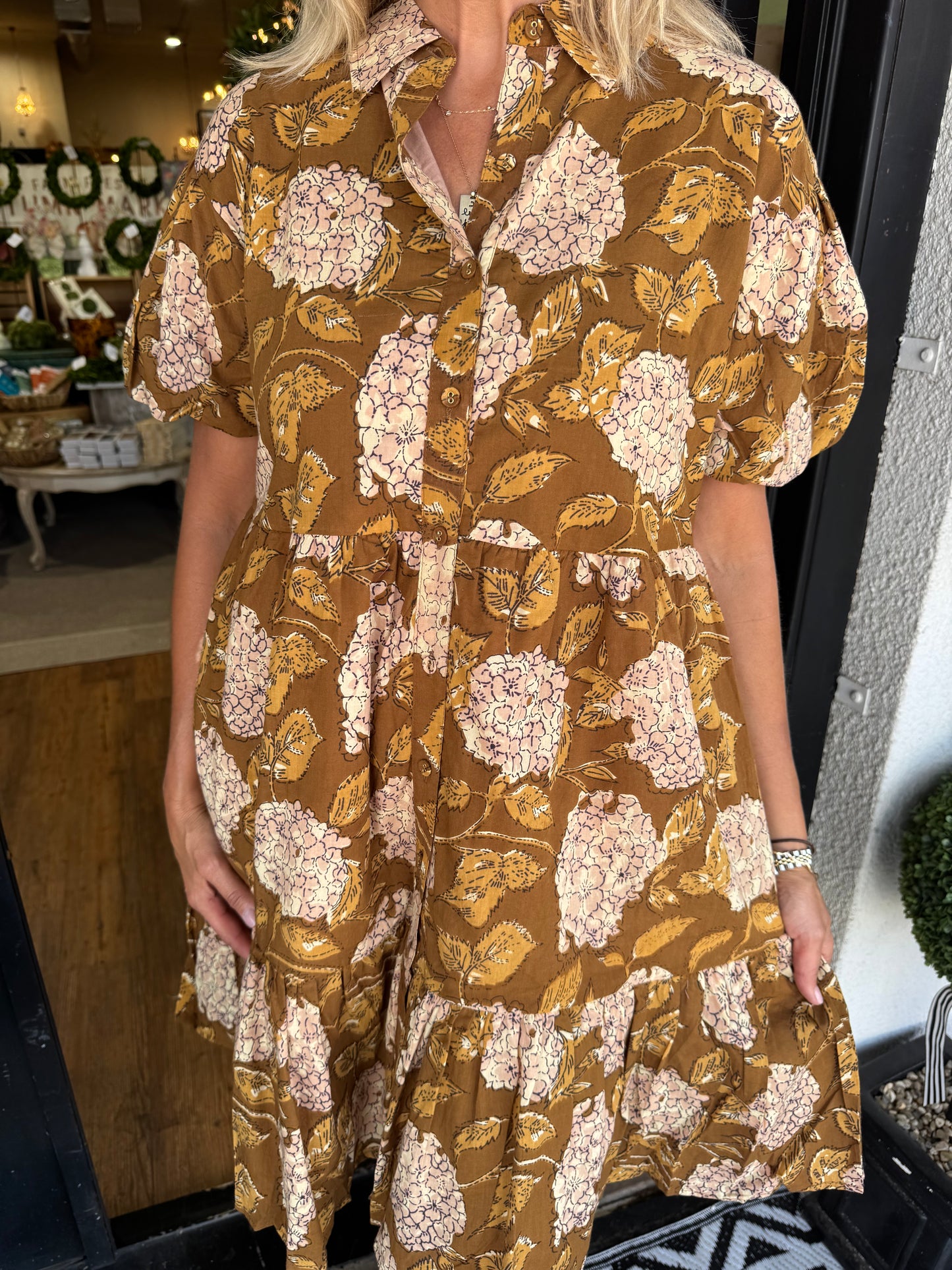 Uncle Frank Hydrangea Tiered Dress - Brown