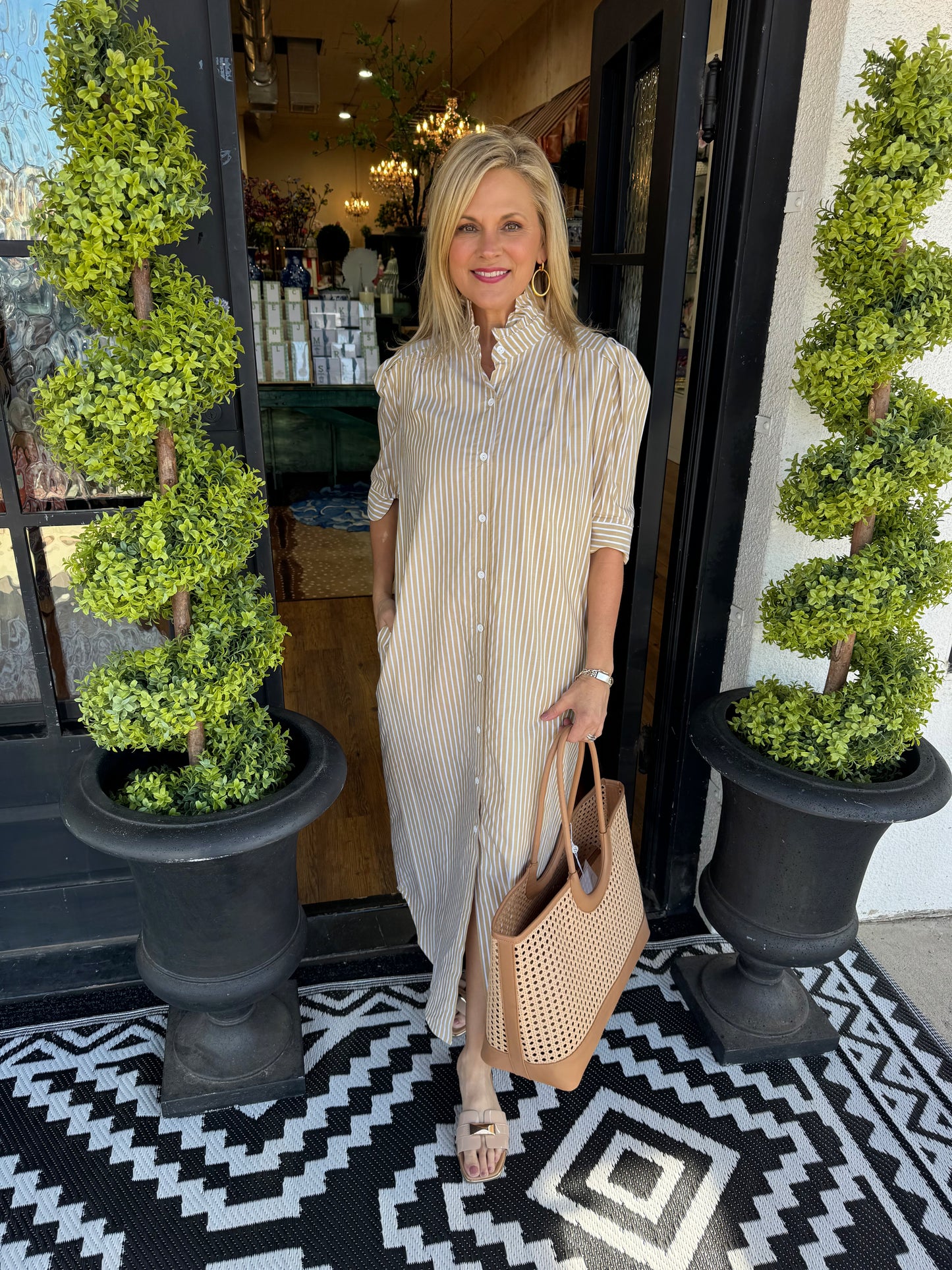 Nina Pinstripe Dress - Golden