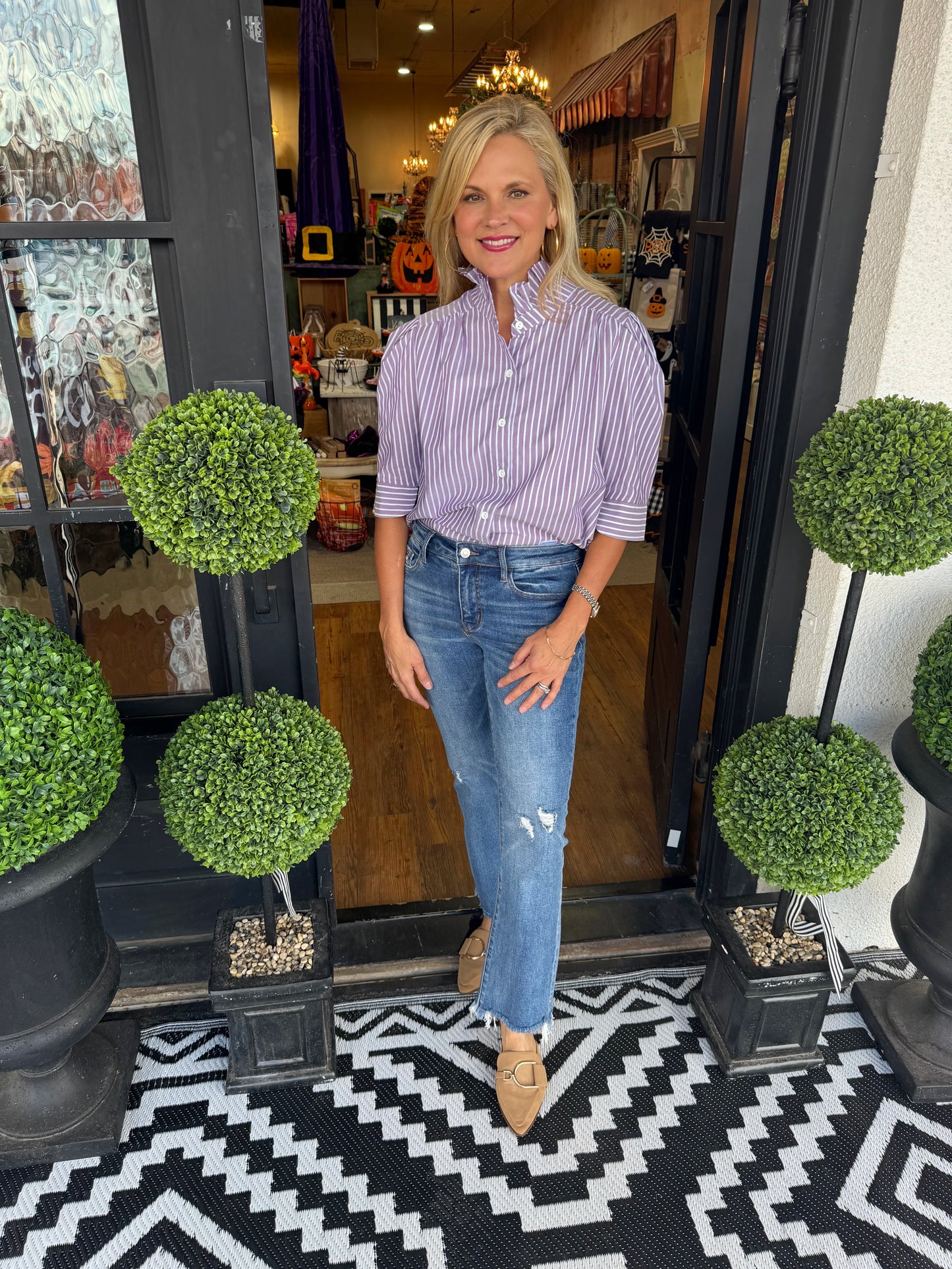 Nina Pinstripe Top - Purple
