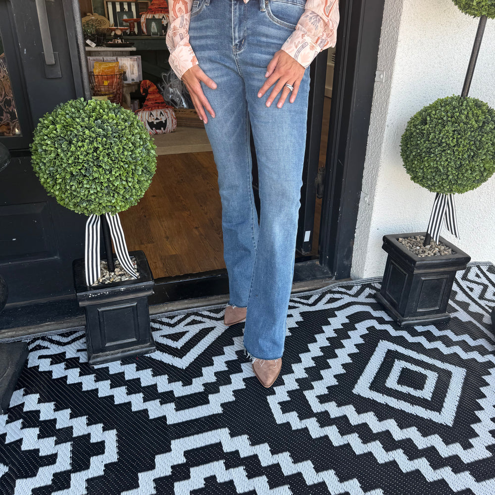 High Rise Boot Cut With Raw Hem