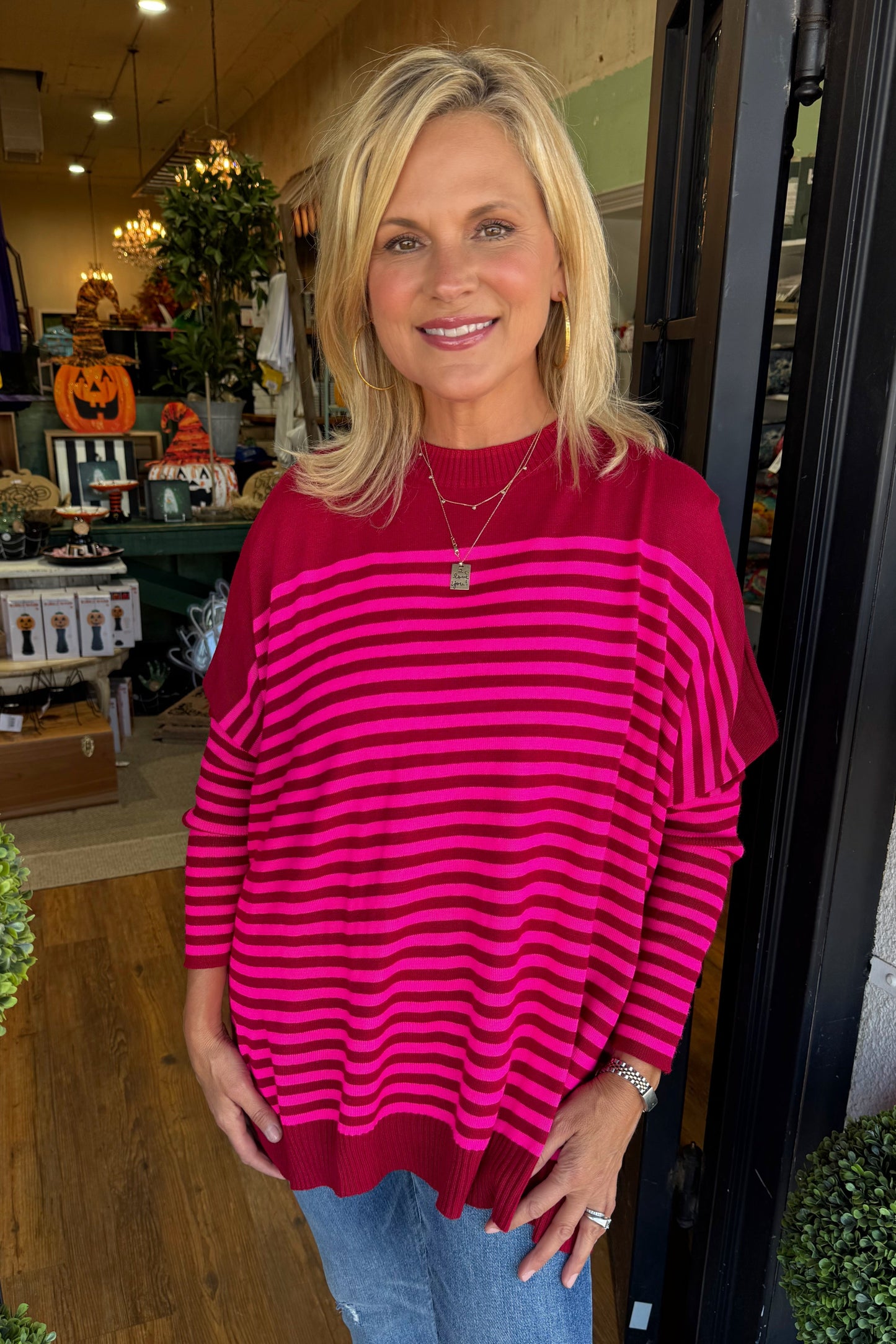 Catalina Modern Crew Sweater - Burgundy/Lipstick