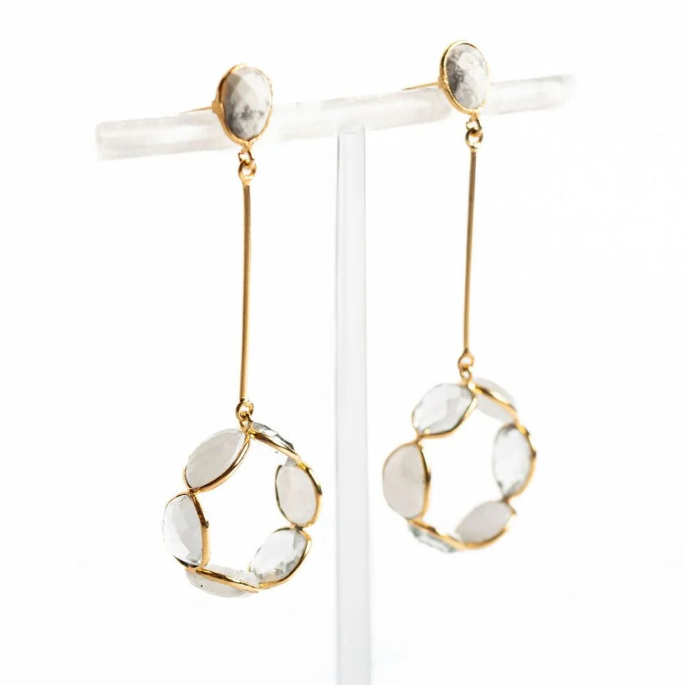 Gemstone Wheel Earring - White