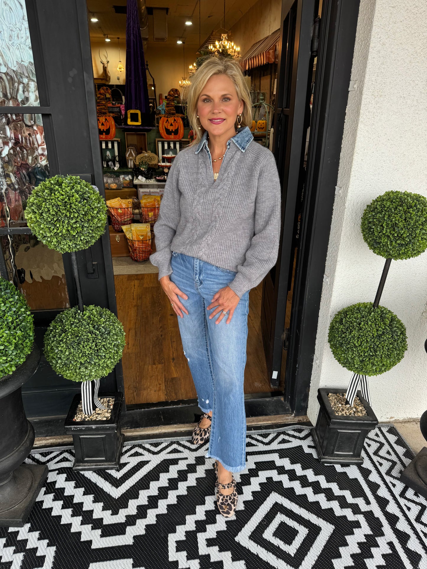 Miranda Top - Denim/Grey