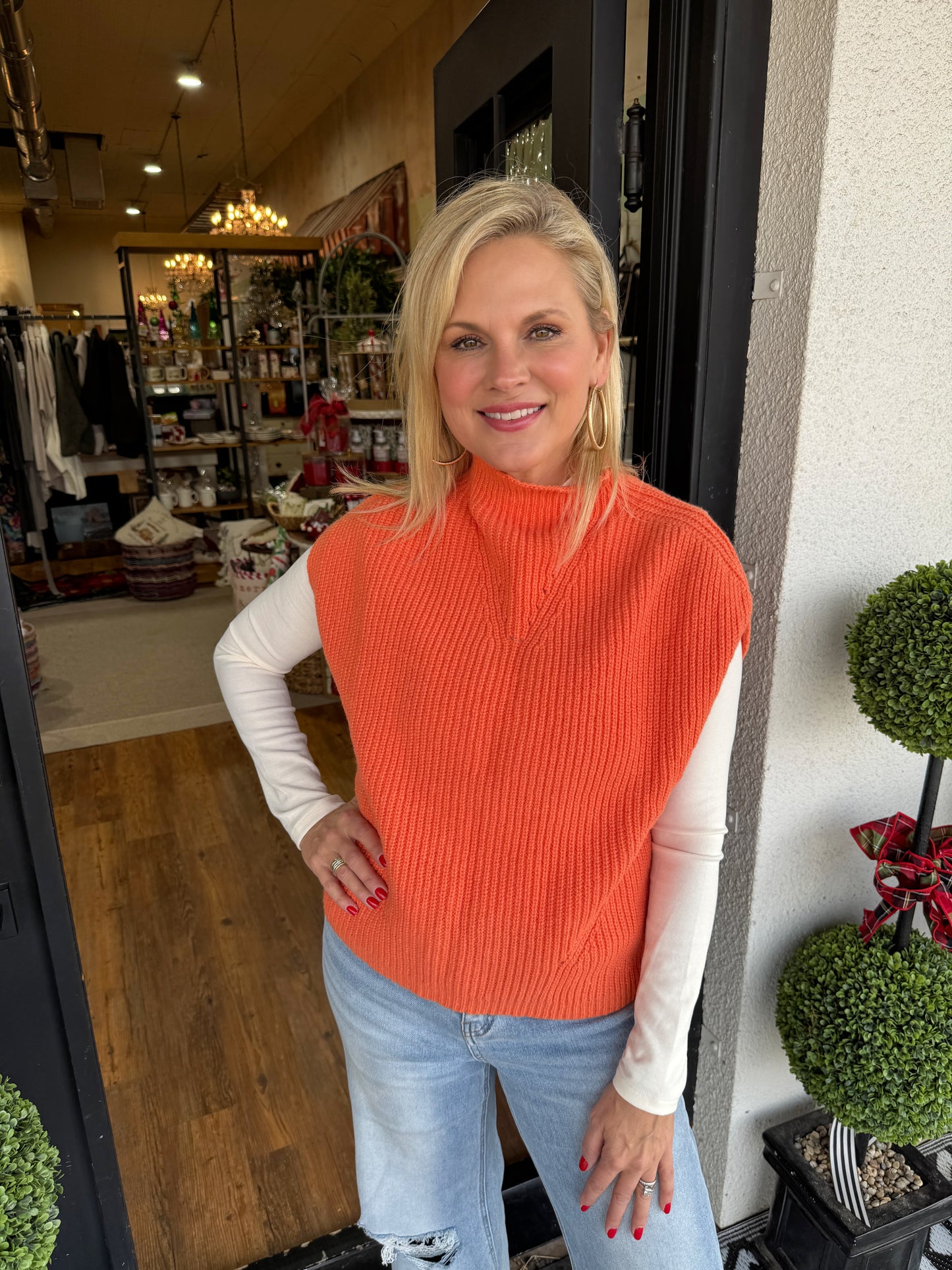 Avani Turtleneck Ribbed Vest- Orange