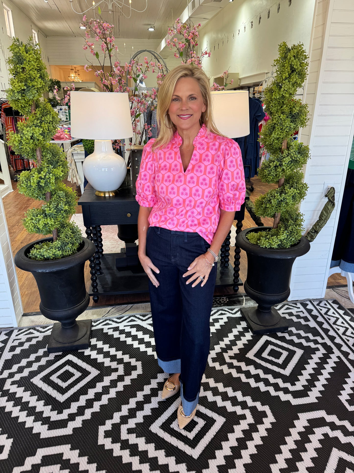 Mary Square Colette Rosette Charm Top - Pink