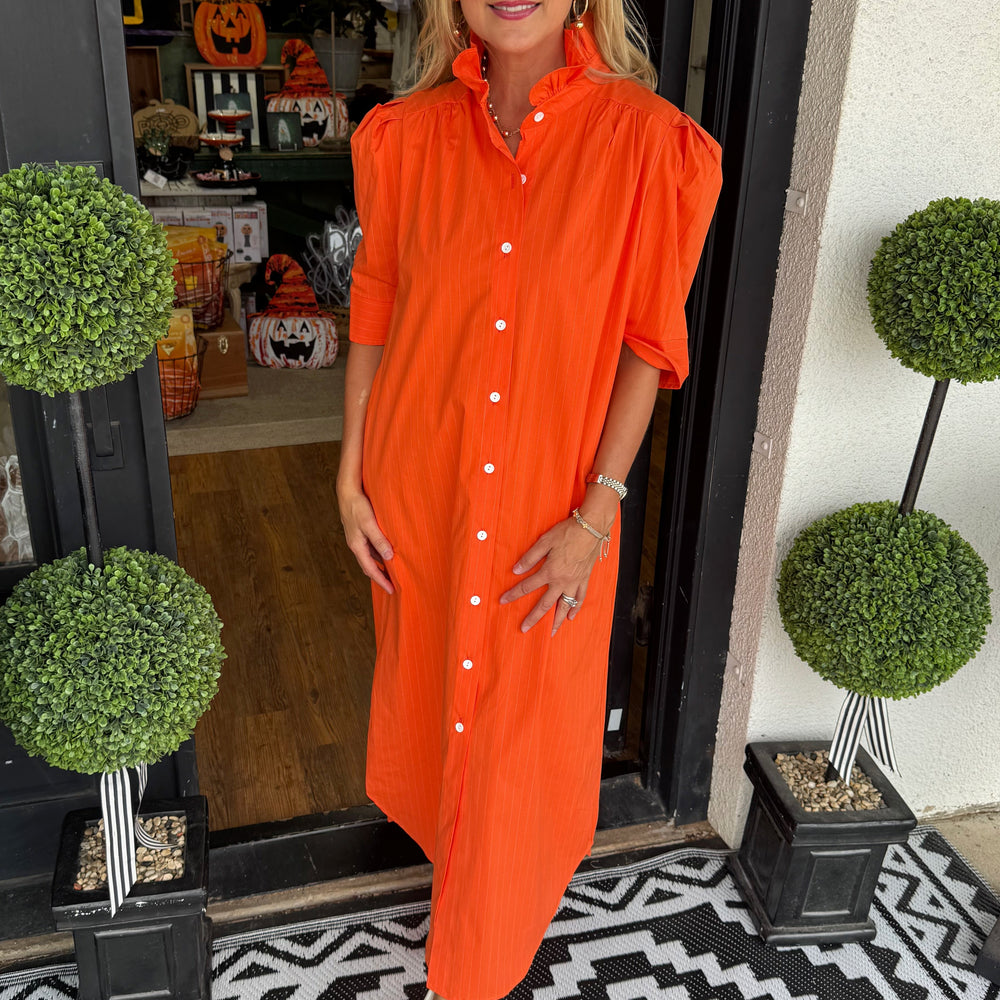 Nina Pinstripe Dress - Orange