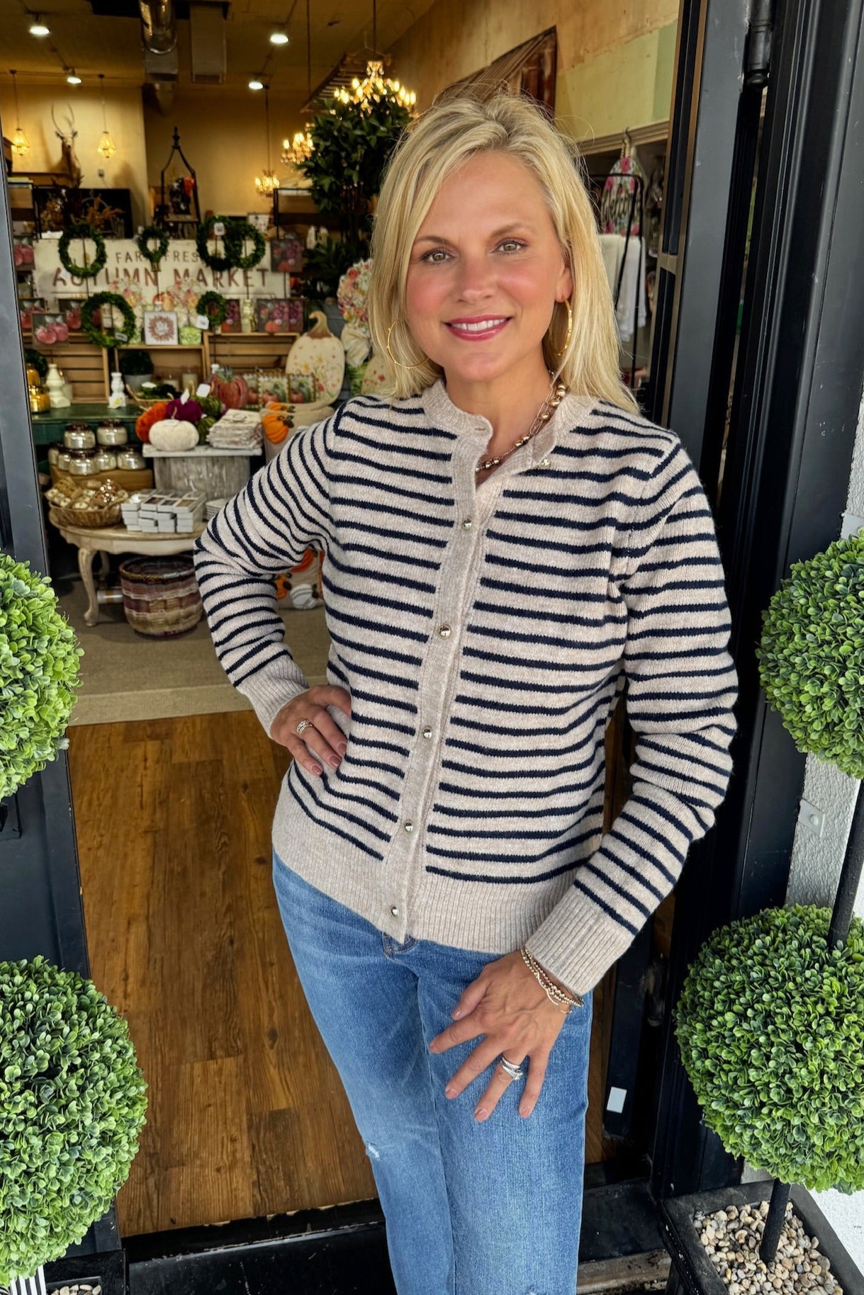 Luna Sweater Top- Tan/Navy