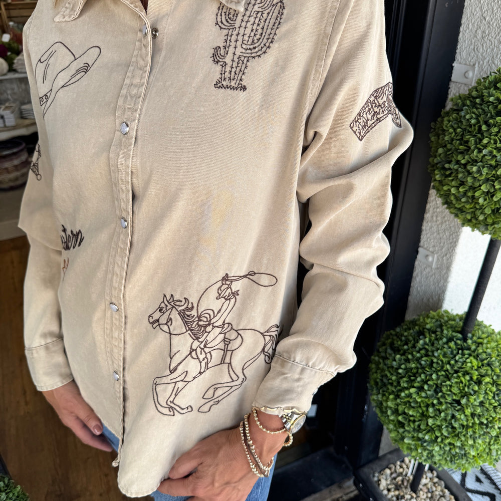 
                  
                    Maize Embroidered Button Down Top
                  
                