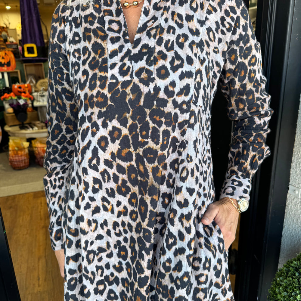 Uncle Frank Leopard Gauze Midi Dress