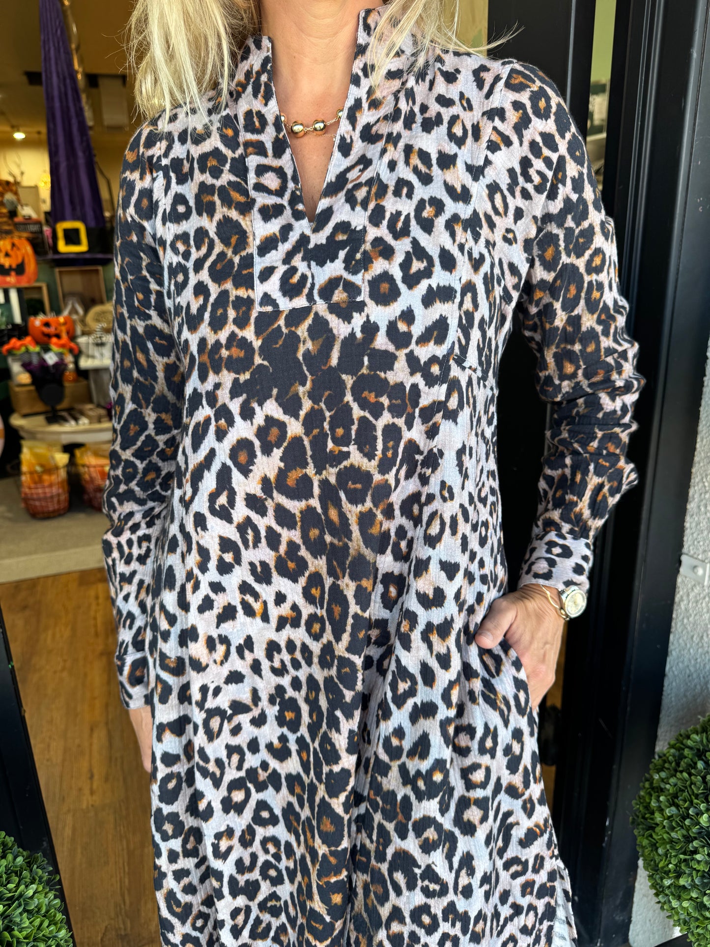 Uncle Frank Leopard Gauze Midi Dress