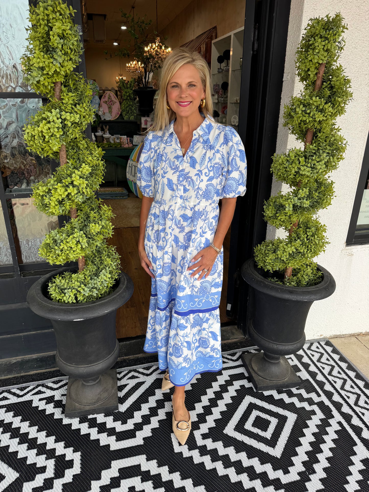 Mary Square Eloise Porcelain Vines Dress - Blue