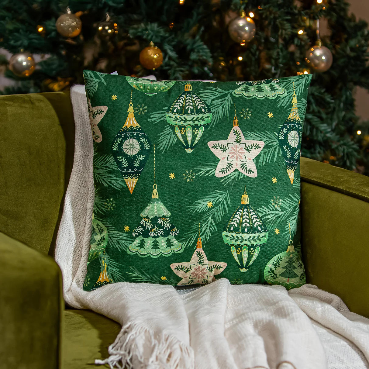 Shades of Green Ornament Throw Pillow