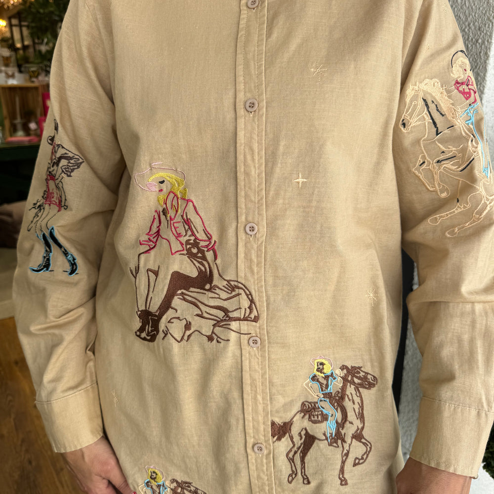 
                  
                    Stevie Embroidered Western Button Down- Camel
                  
                