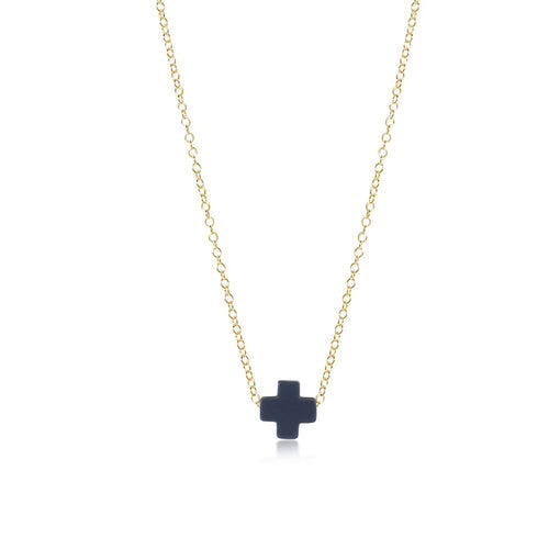 16" necklace gold - signature cross - navy