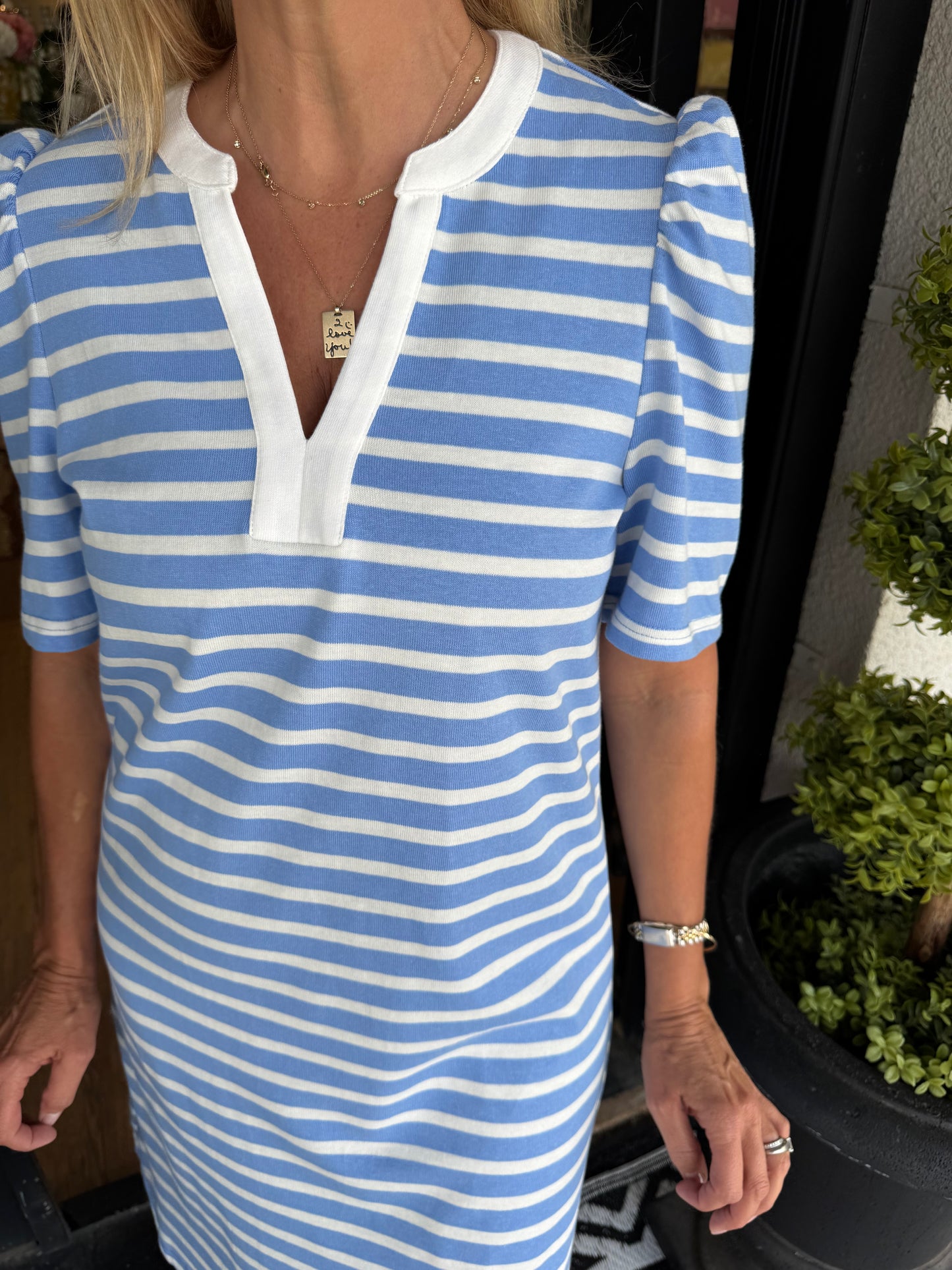 Mary Square Adelyn T-Shirt Dress - Blue/White