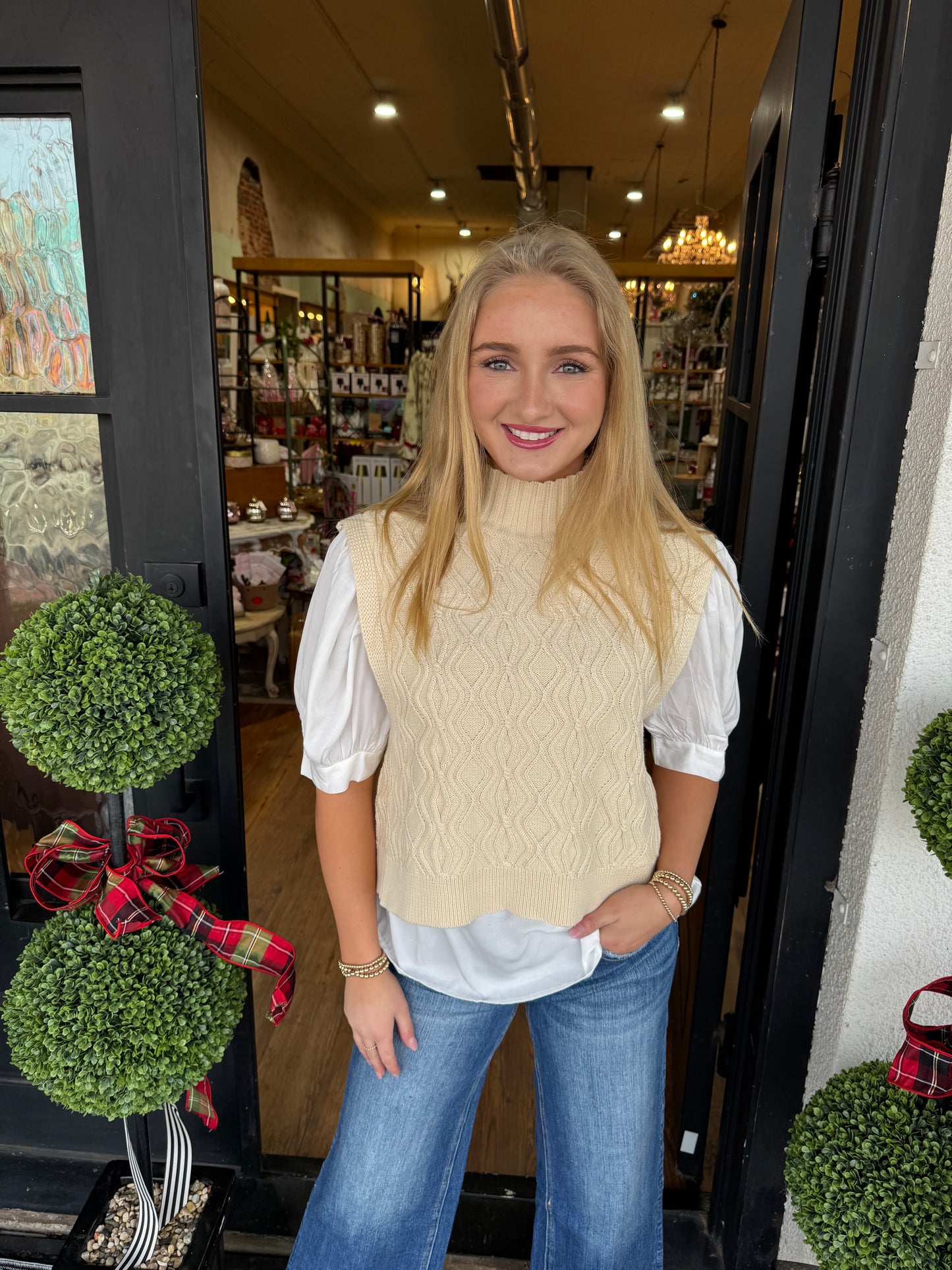 Madeline Short Sleeve Top- Cream